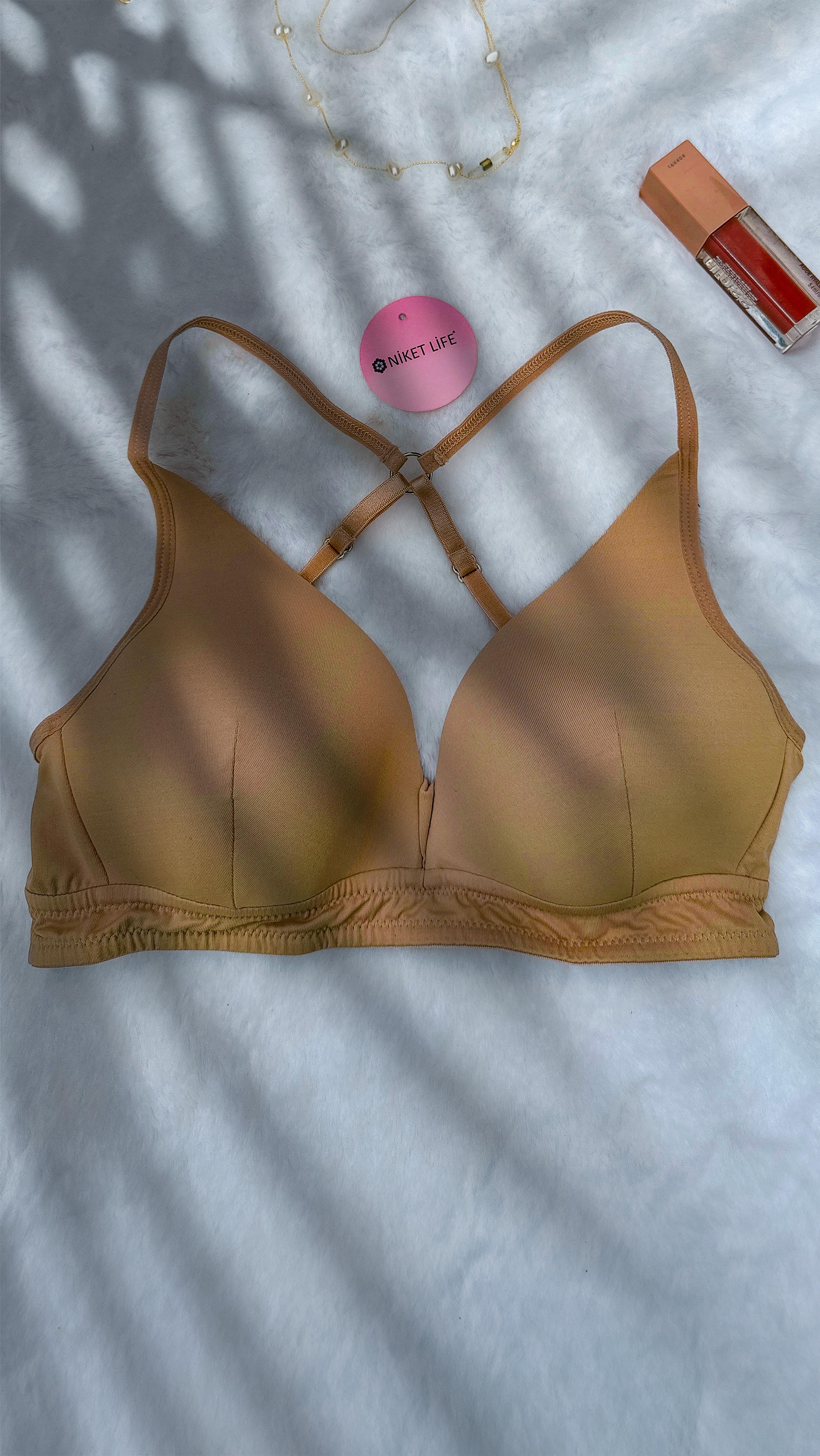 Non-wired Eared Fine Stitched Basic Cross Back Bra TEN