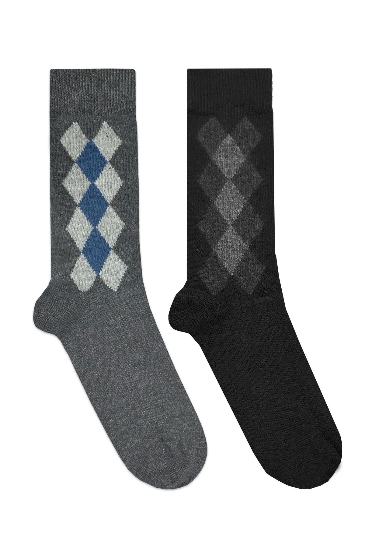 طقم جوارب رجالية منقوشة مكون من قطعتين باللون الرمادي والأسود