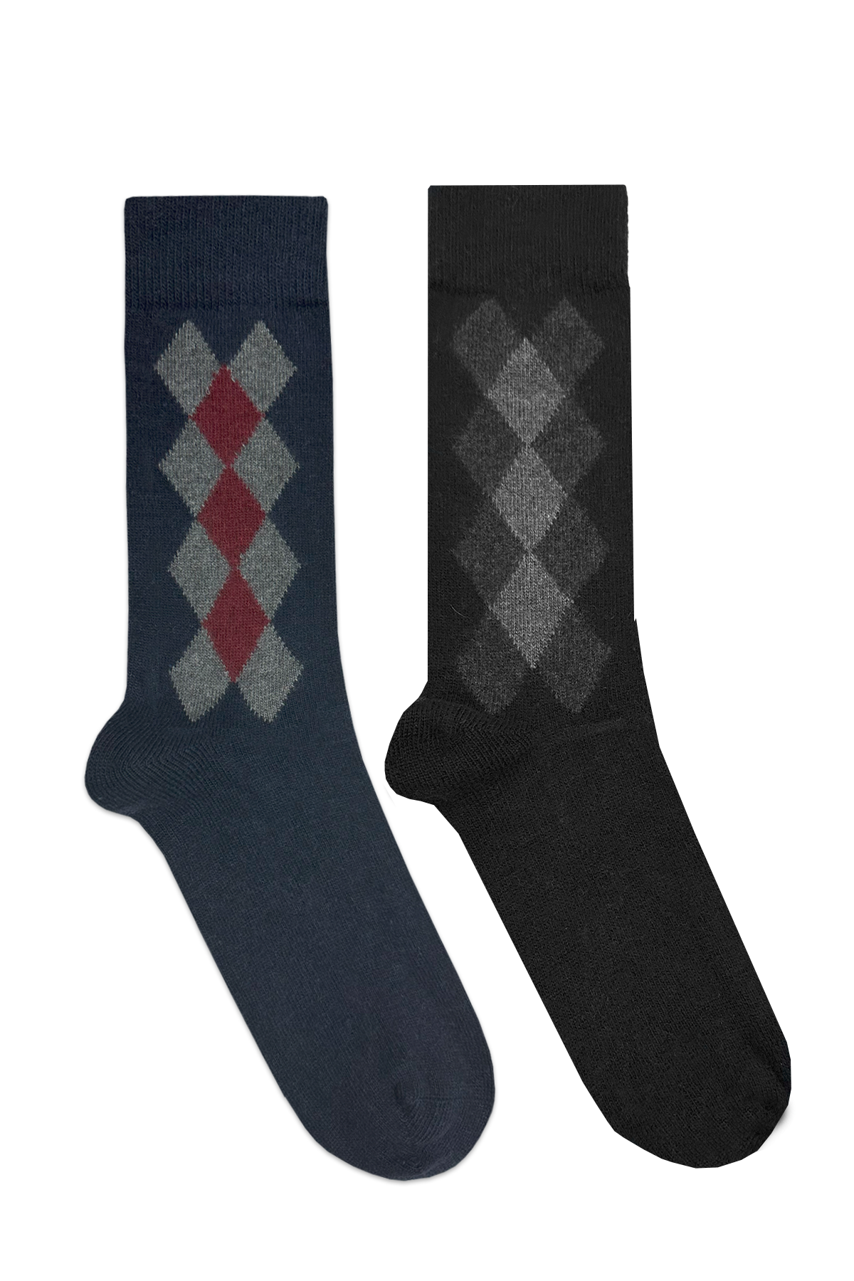طقم جوارب رجالية منقوشة مكونة من قطعتين باللون البني والأزرق الداكن