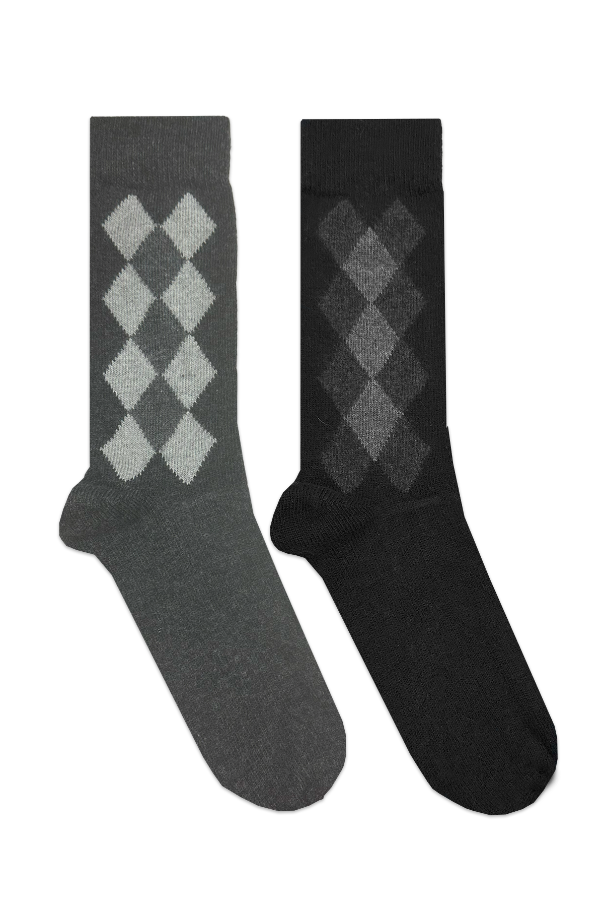 طقم جوارب رجالية منقوشة مكونة من قطعتين باللون الأسود والرمادي