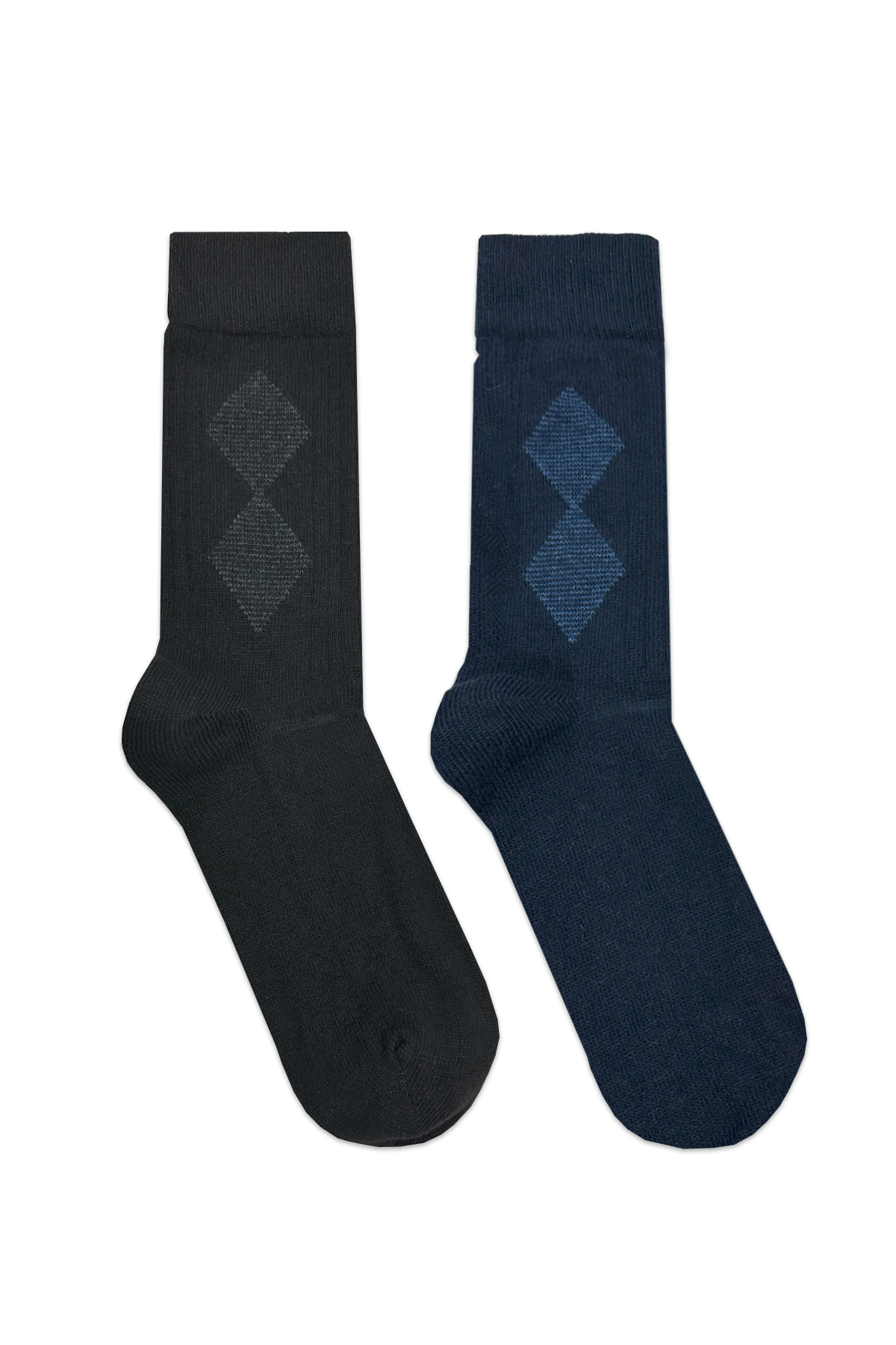 طقم جوارب صوفية منقوشة مكون من قطعتين باللون الأزرق الداكن والأسود