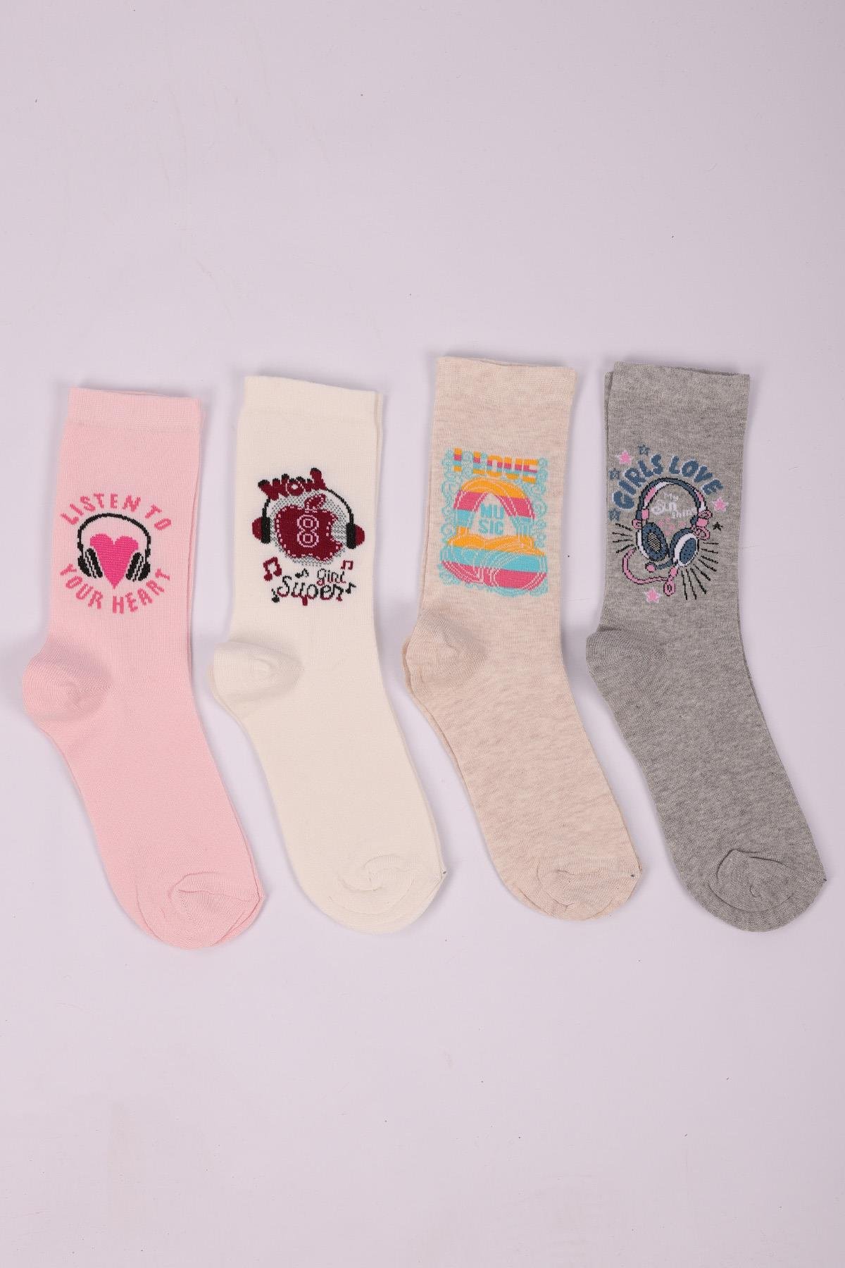 طقم جوارب بناتي منقوش مكون من 4 قطع ASORTİ