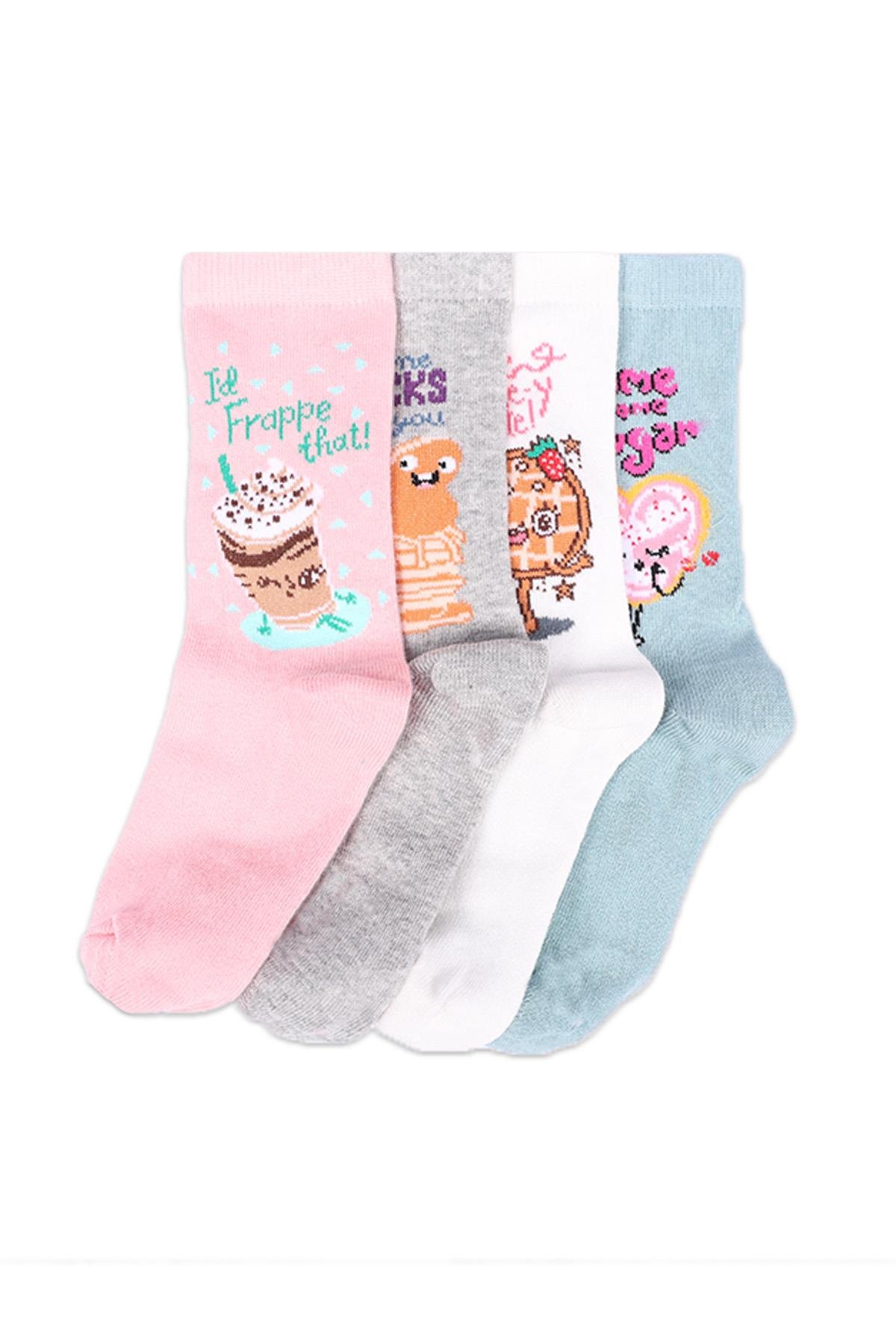 طقم جوارب بناتي منقوش مكون من 4 قطع ASORTİ