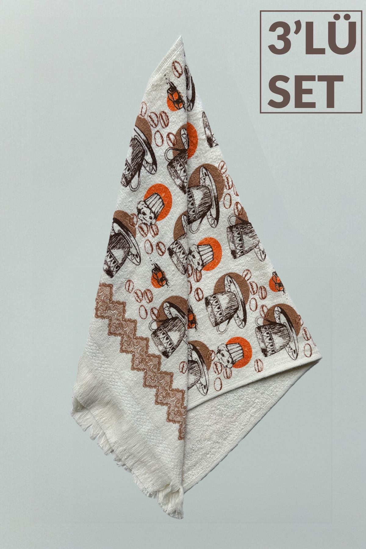 منقوشة 60x35 3 قطع مطبخ ومنشفة يد بيج-بني