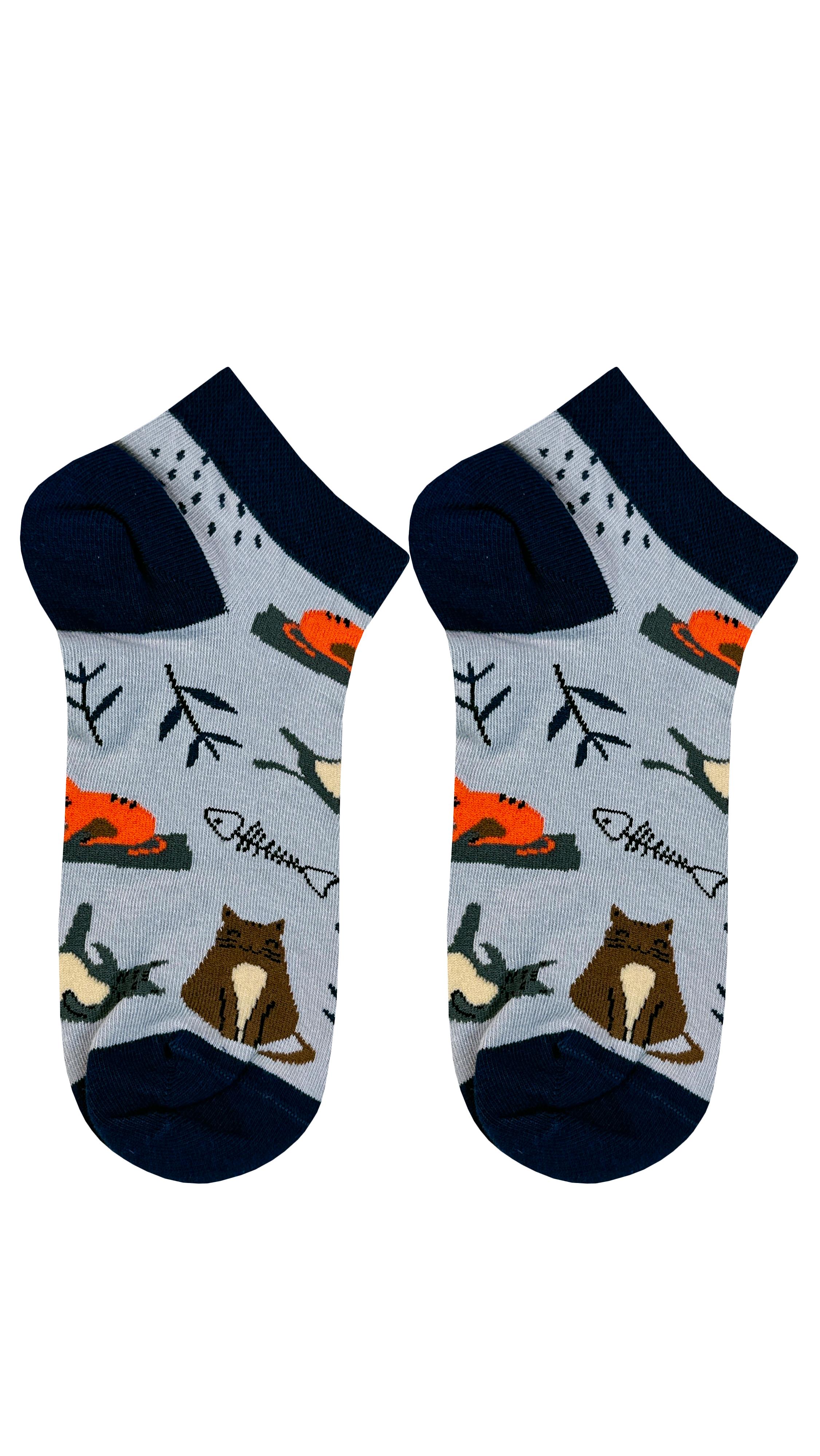 جوارب منقوشة باللون الرمادي والبرتقالي بنمط قطة ناعم