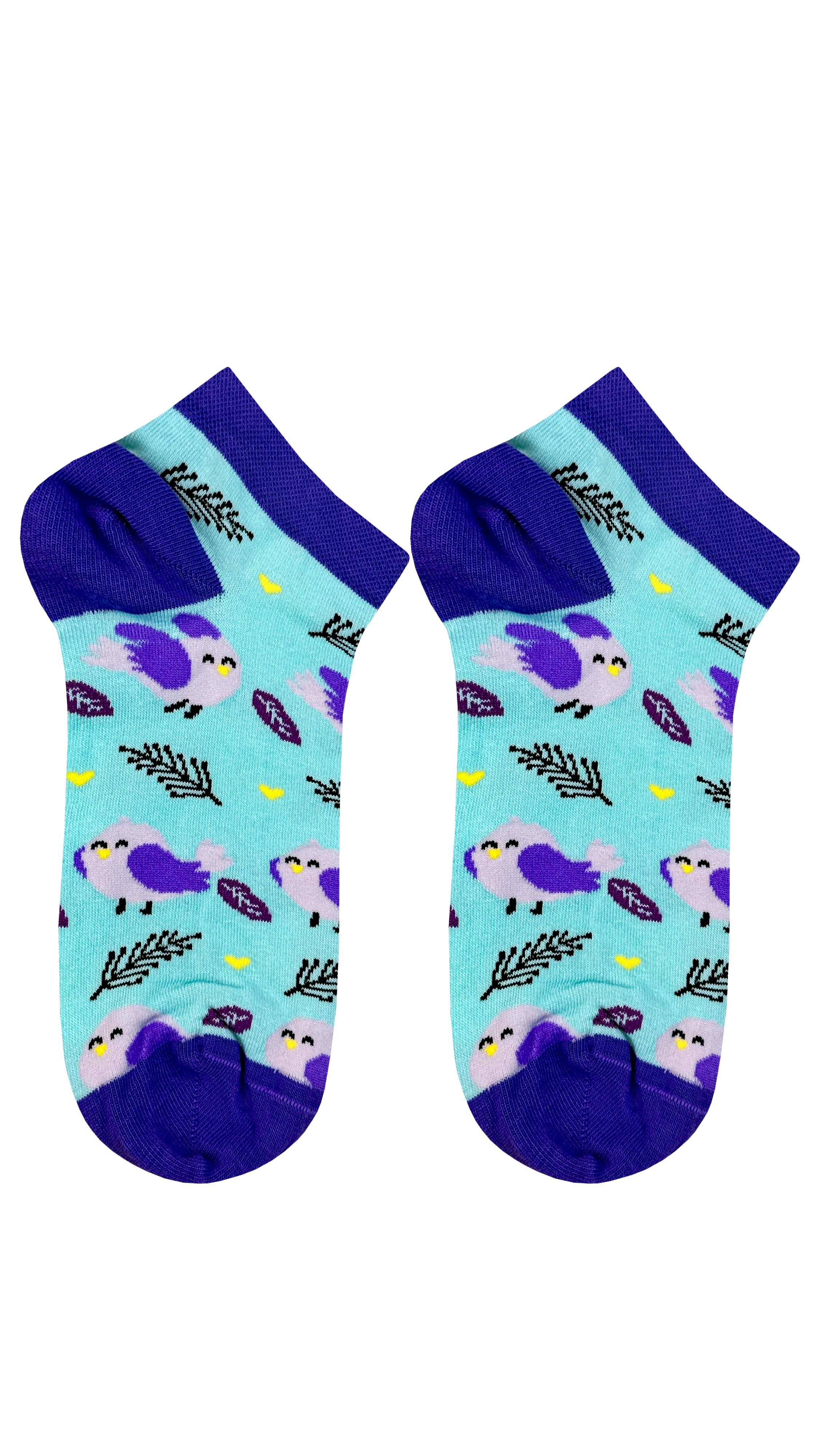 DESENLİ PATİK ÇORAP MAVİ MOR KUŞ DESEN