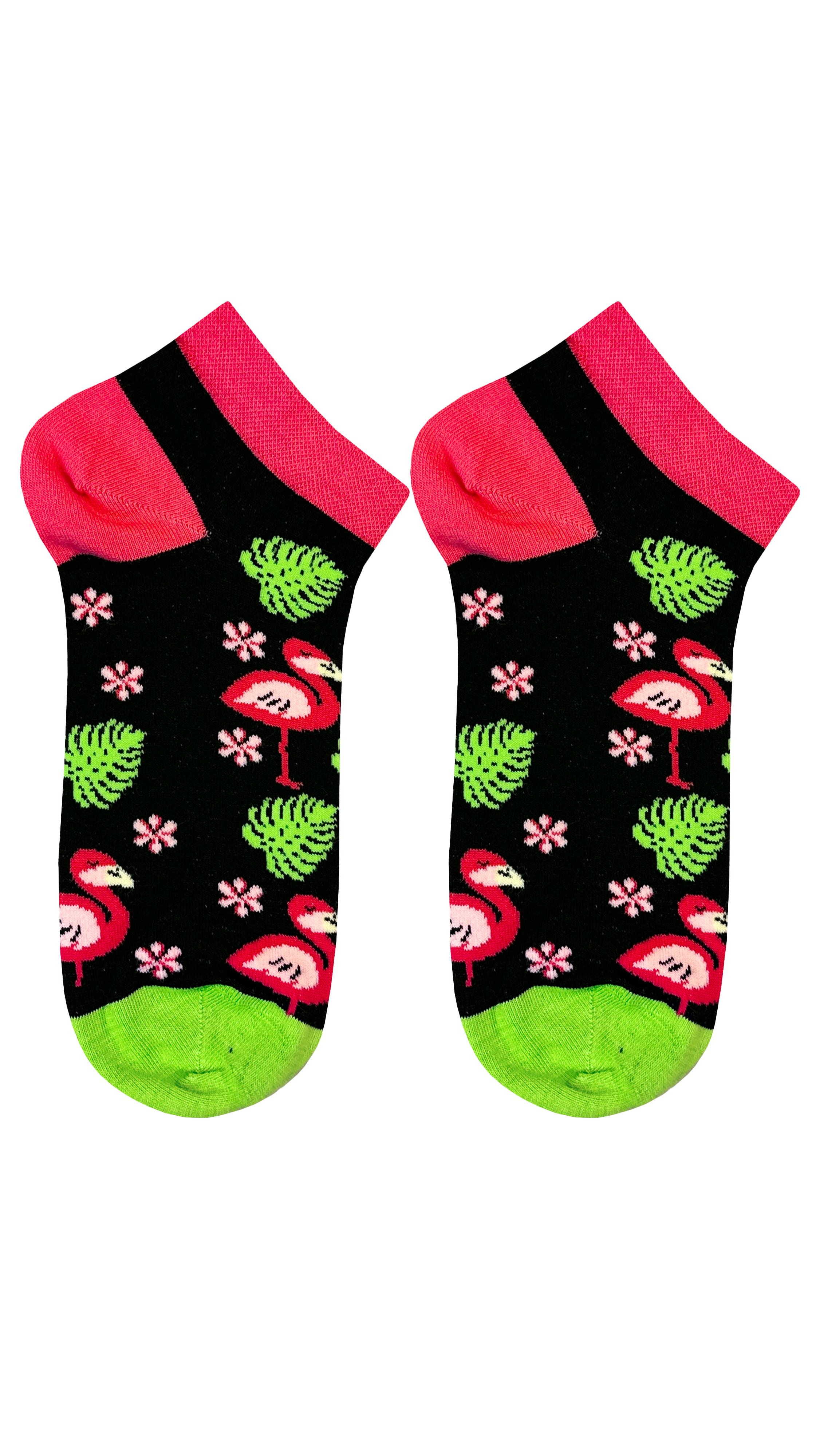 جوارب طويلة منقوشة باللون الأسود المسحوق - أوراق فلامينجو