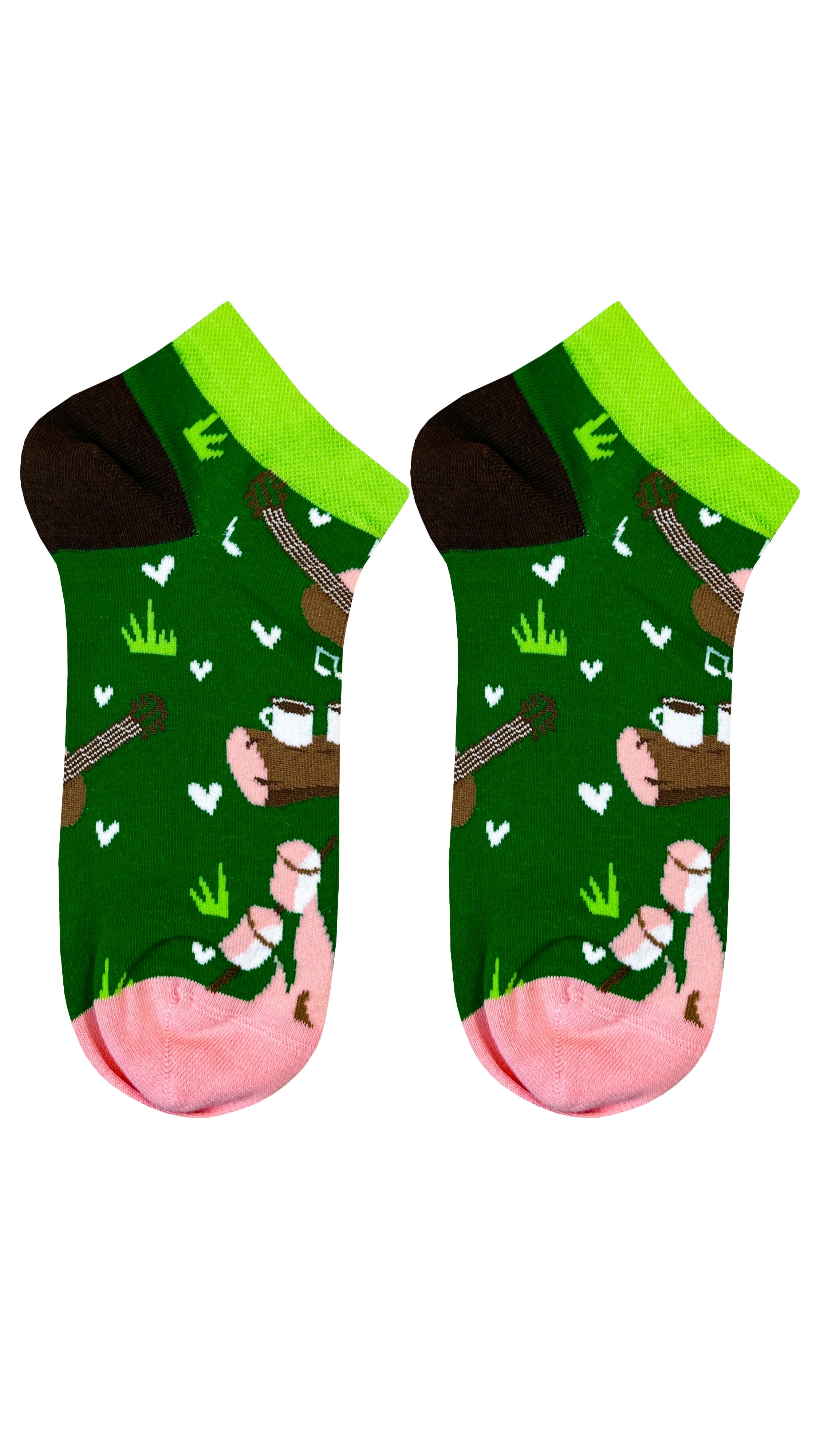 DESENLİ PATİK ÇORAP YEŞİL-GİTAR KAHVE