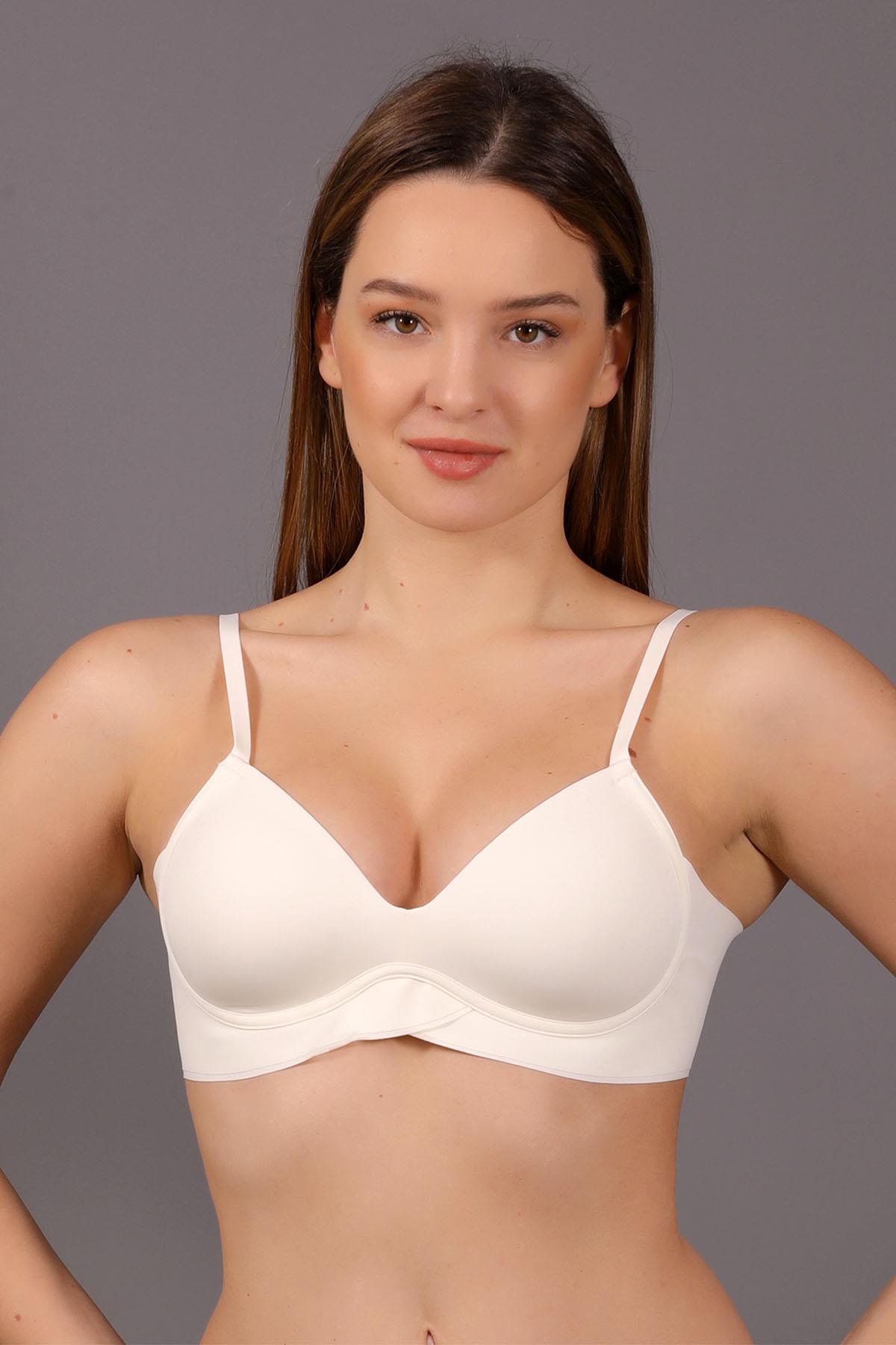 بدون خياطة، غير مبطن، مغطى، بدون أسلاك، خصر متقاطع، حمالة صدر أساسية من نوع B Cup EKRU