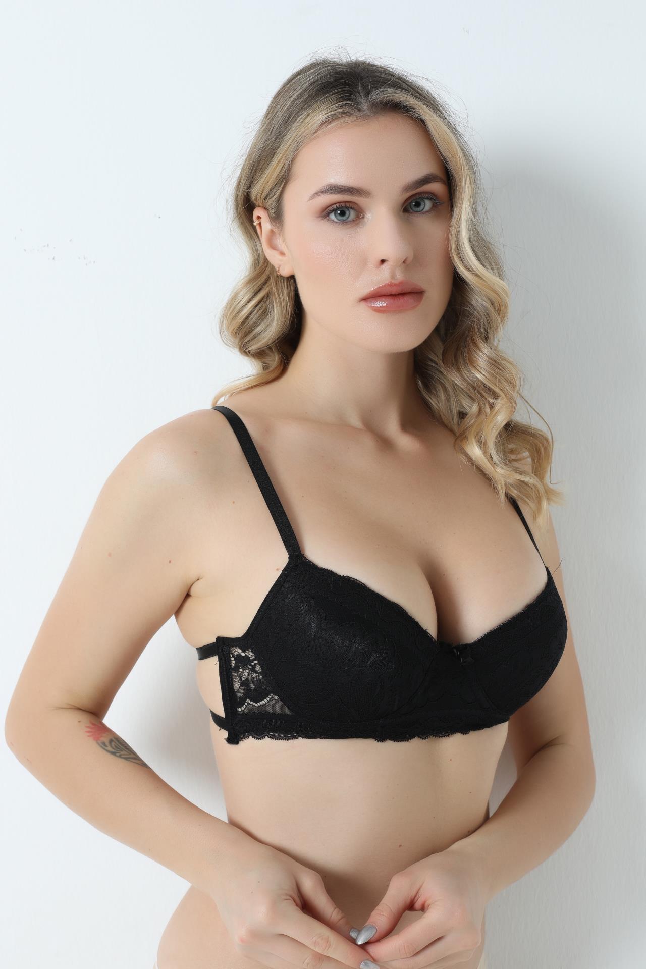 Dolgusuz B Cup Sırtı İki İpli Dantelli Sütyen SİYAH