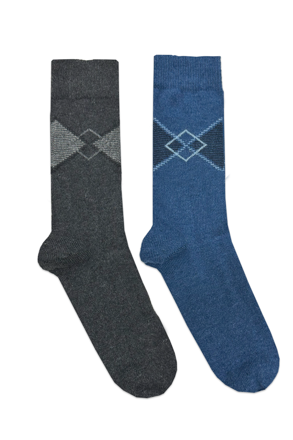 طقم جوارب صوفية منقوشة للرجال مكون من قطعتين باللون الرمادي والأزرق