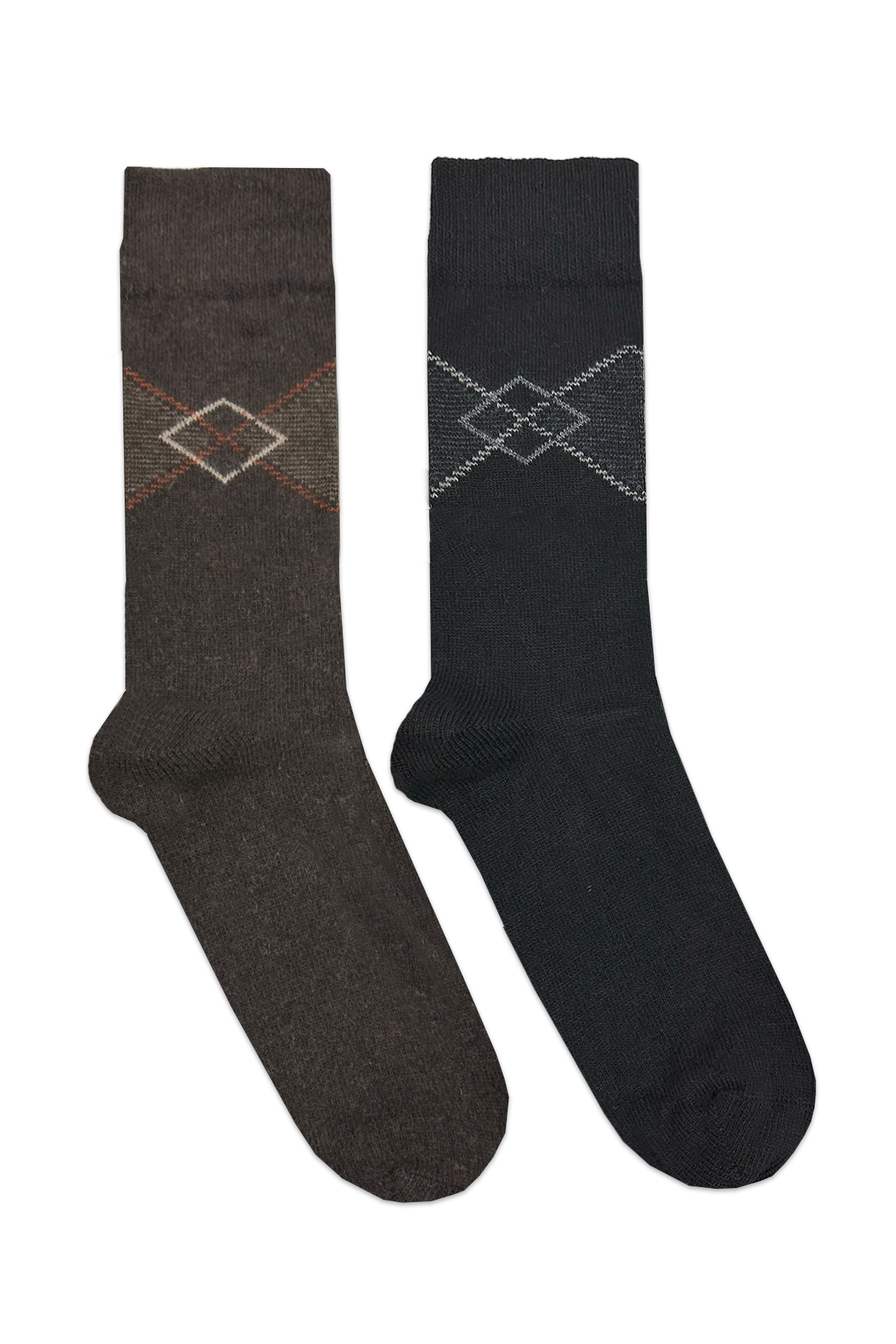 طقم جوارب صوفية منقوشة للرجال مكون من قطعتين بني، أسود