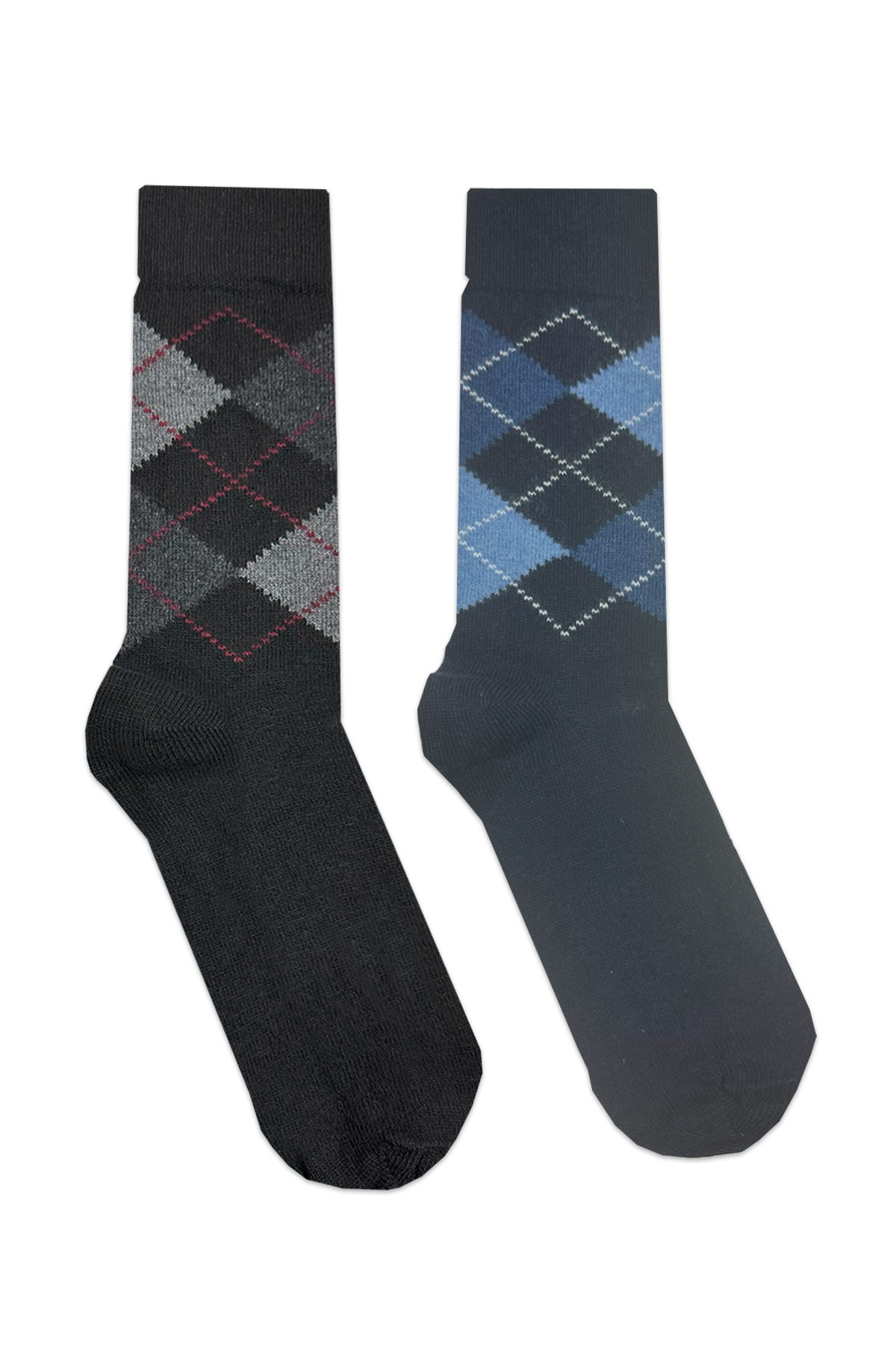 طقم جوارب صوفية منقوشة للرجال مكون من قطعتين باللون الأزرق الداكن والأسود