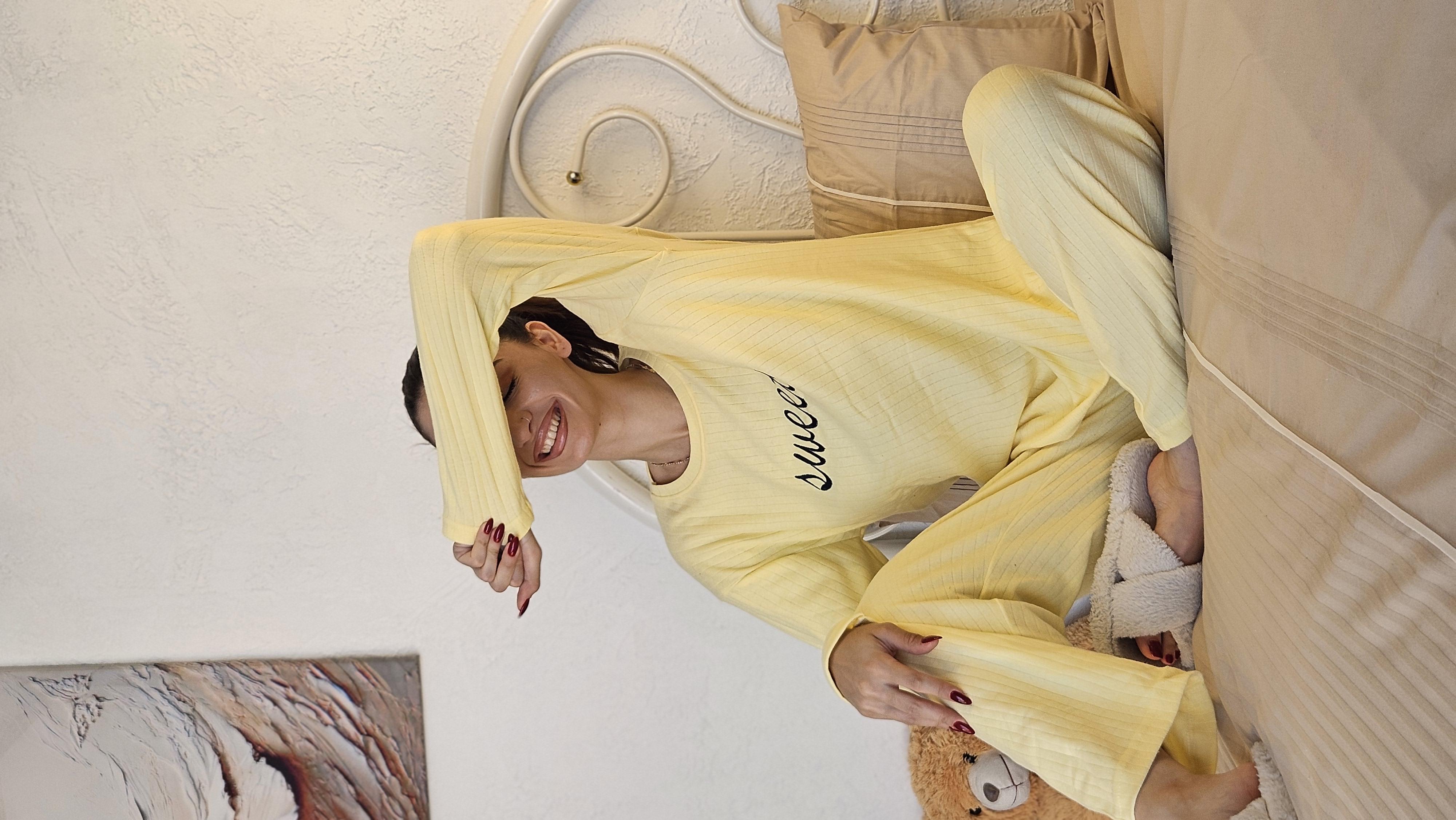 CORDUROY SWEETS WRITTEN PAJAMAS SET YELLOW