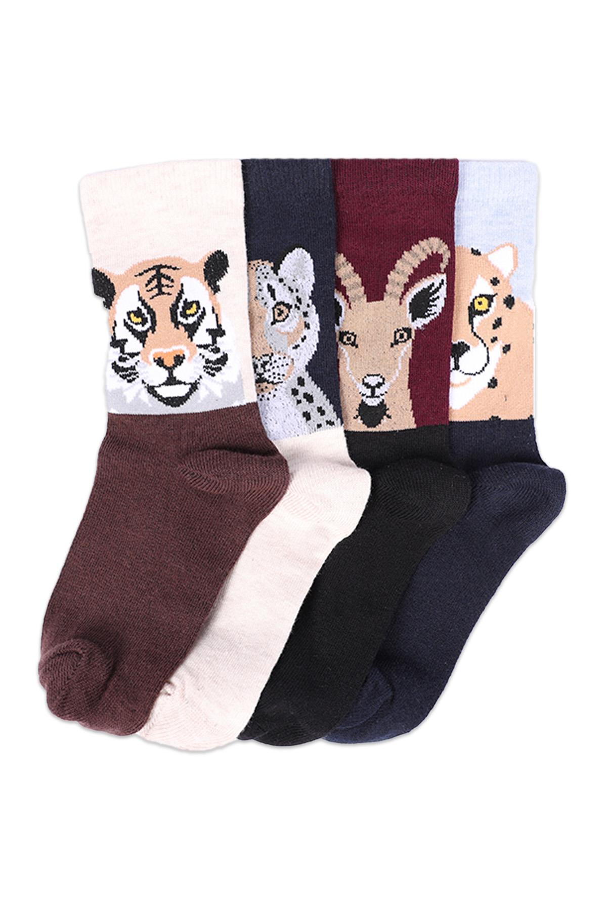 طقم جوارب للأولاد مكون من 4 قطع بأشكال حيوانات ASORTI