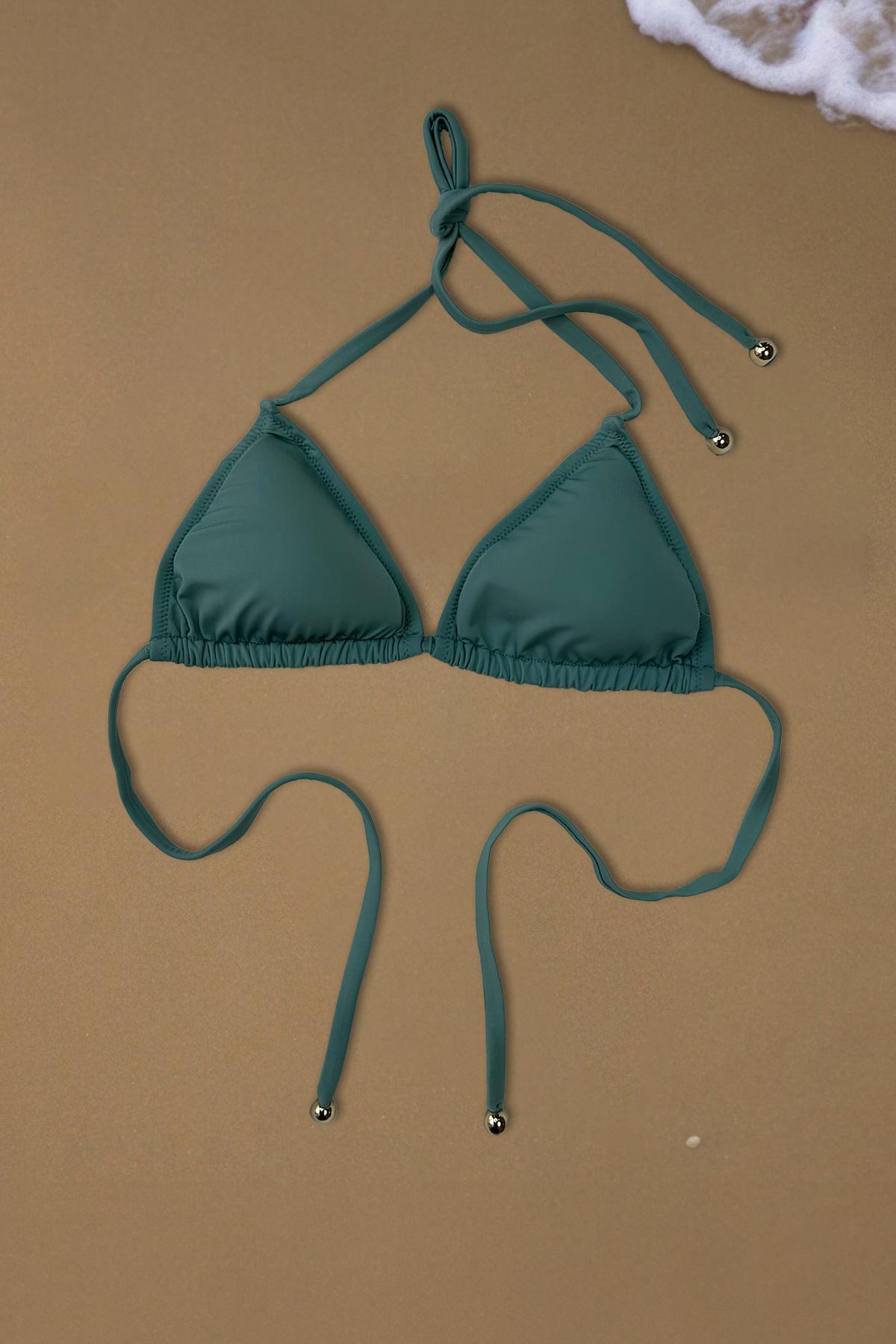 JADWIGA TRIANGLE STRING BIKINI TOP WATER GREEN