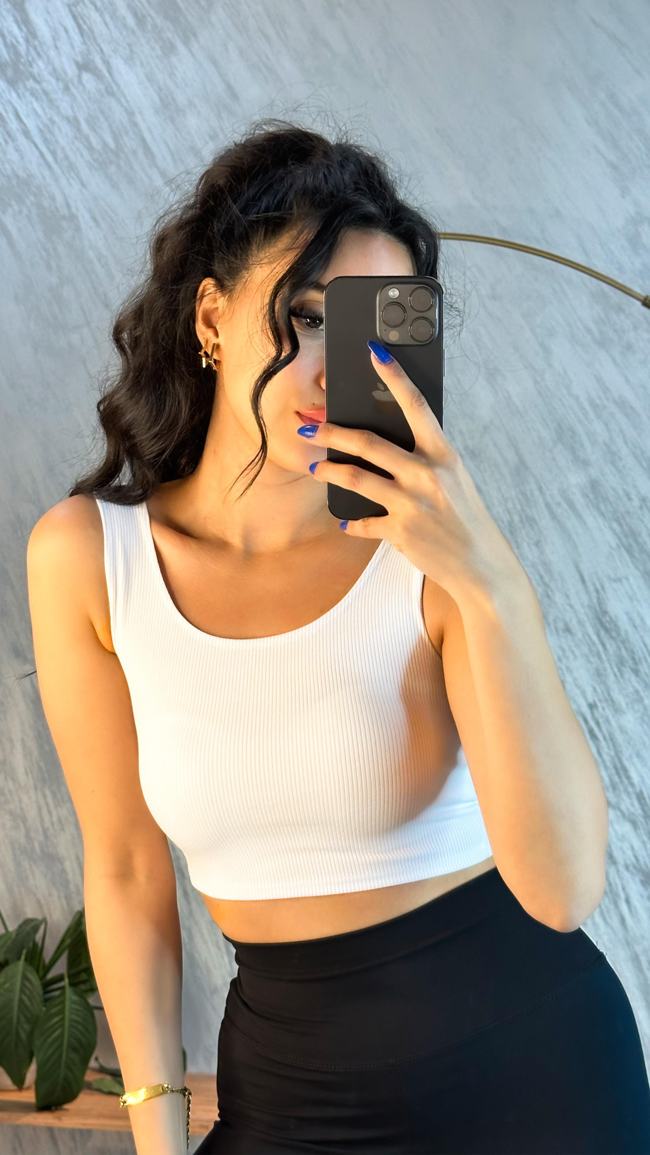 Thick Strap Ribbed Crop WHITE
