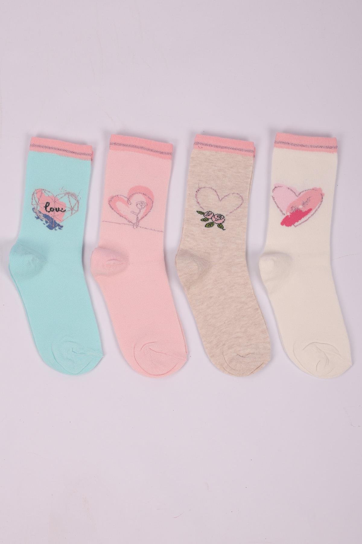 طقم من 4 جوارب بناتي منقوشة على شكل قلب ASORTI
