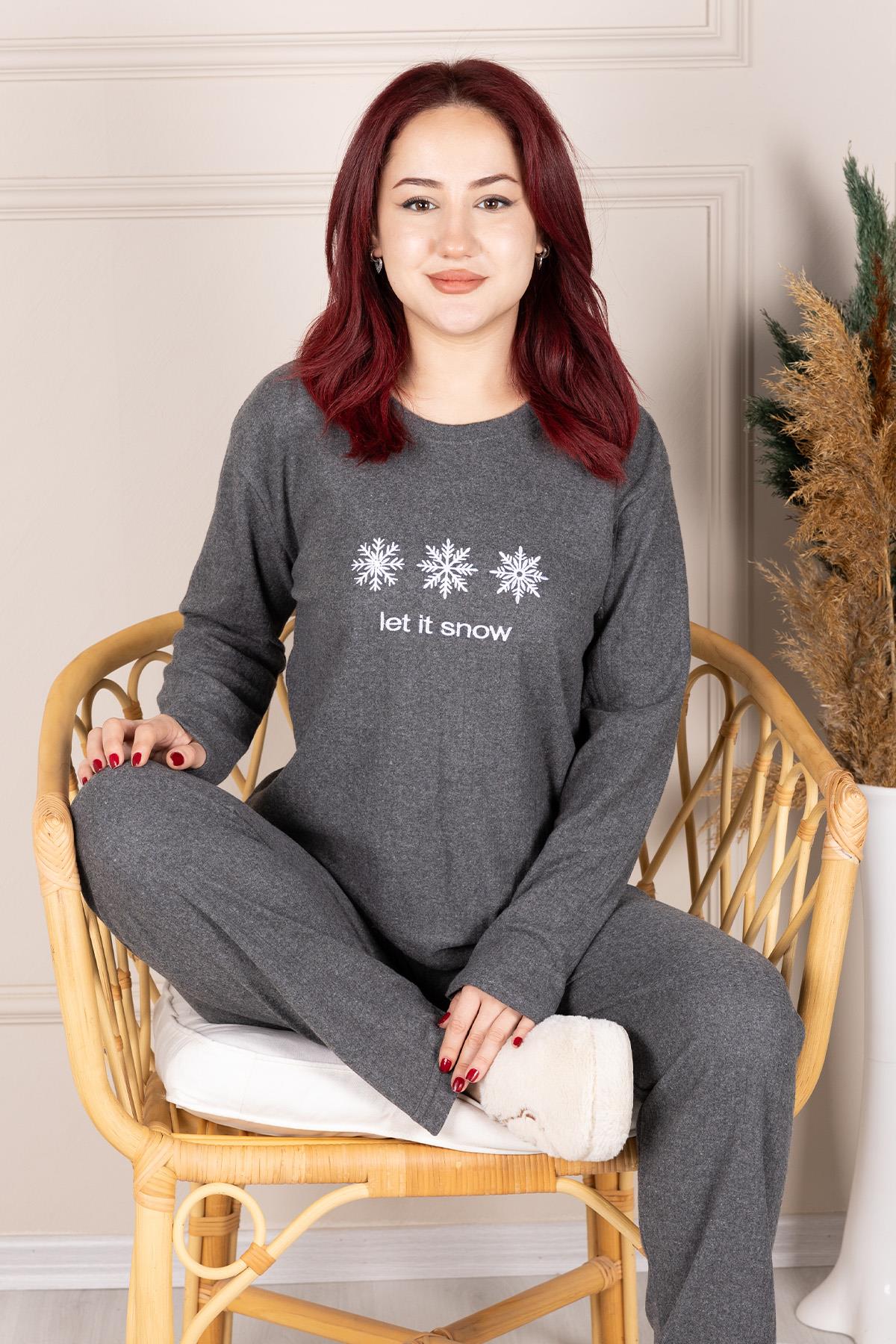 SNOWFLAKE PRINTED CORDUROY PAJAMAS SET SMOKED