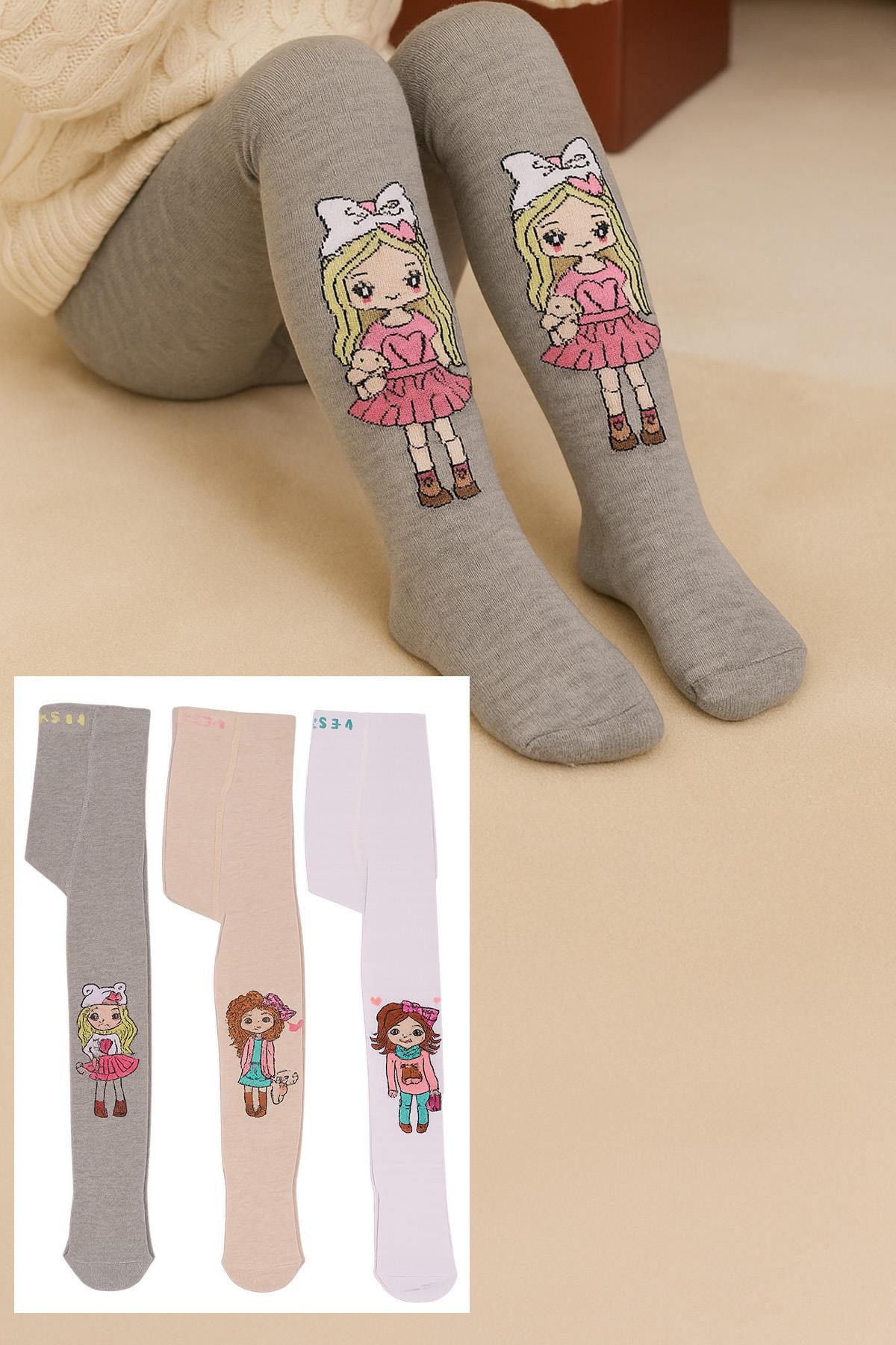 مجموعة جوارب طويلة للفتيات مكونة من 3 قطع ASORTİ