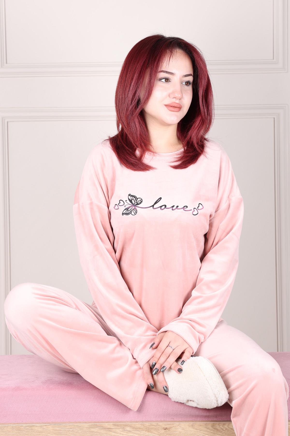 Love Slogan Velvet Pajama Set SALMON