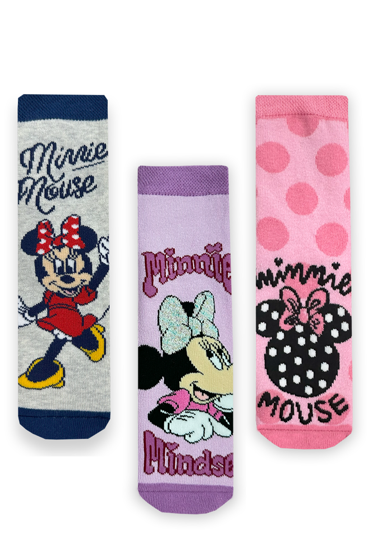 طقم مناشف ميني ماوس مضادة للانزلاق مكون من 3 قطع من الجوارب ASORTI