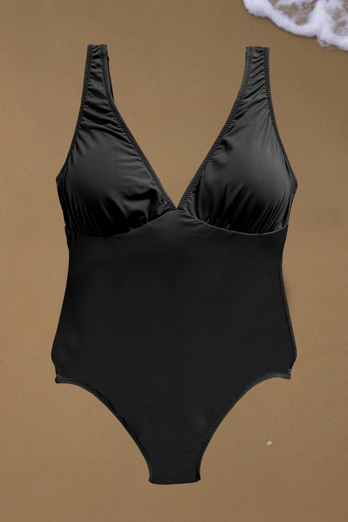 NAAILA THICK STRAP V-NECK SWIMSUIT BLACK