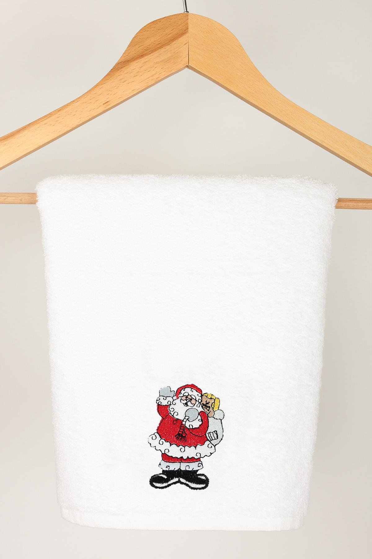 منشفة يد ووجه مطرزة مقاس 50x80 لون أبيض - نمط سانتا كلوز