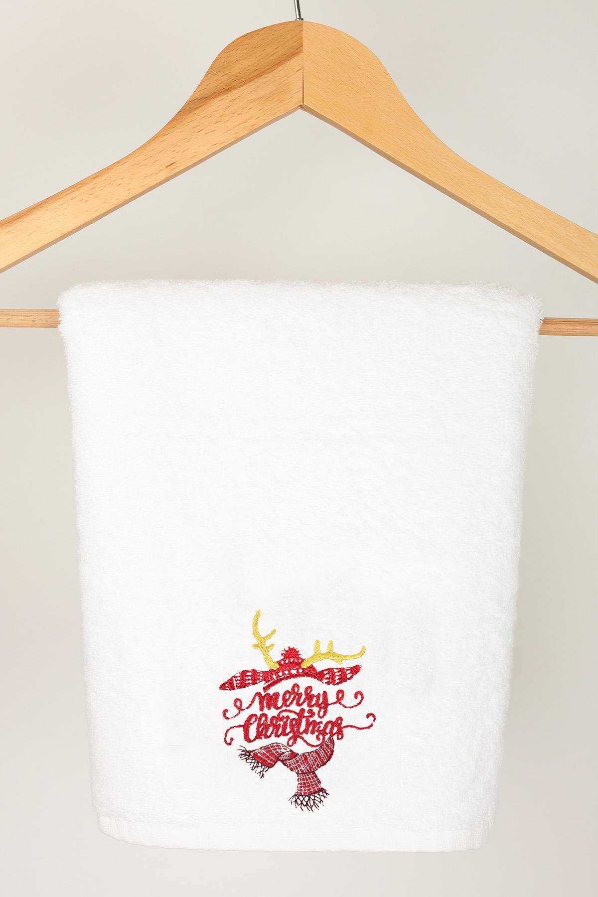 منشفة يد ووجه مطرزة مقاس 50x80 باللون الأبيض - بشعار