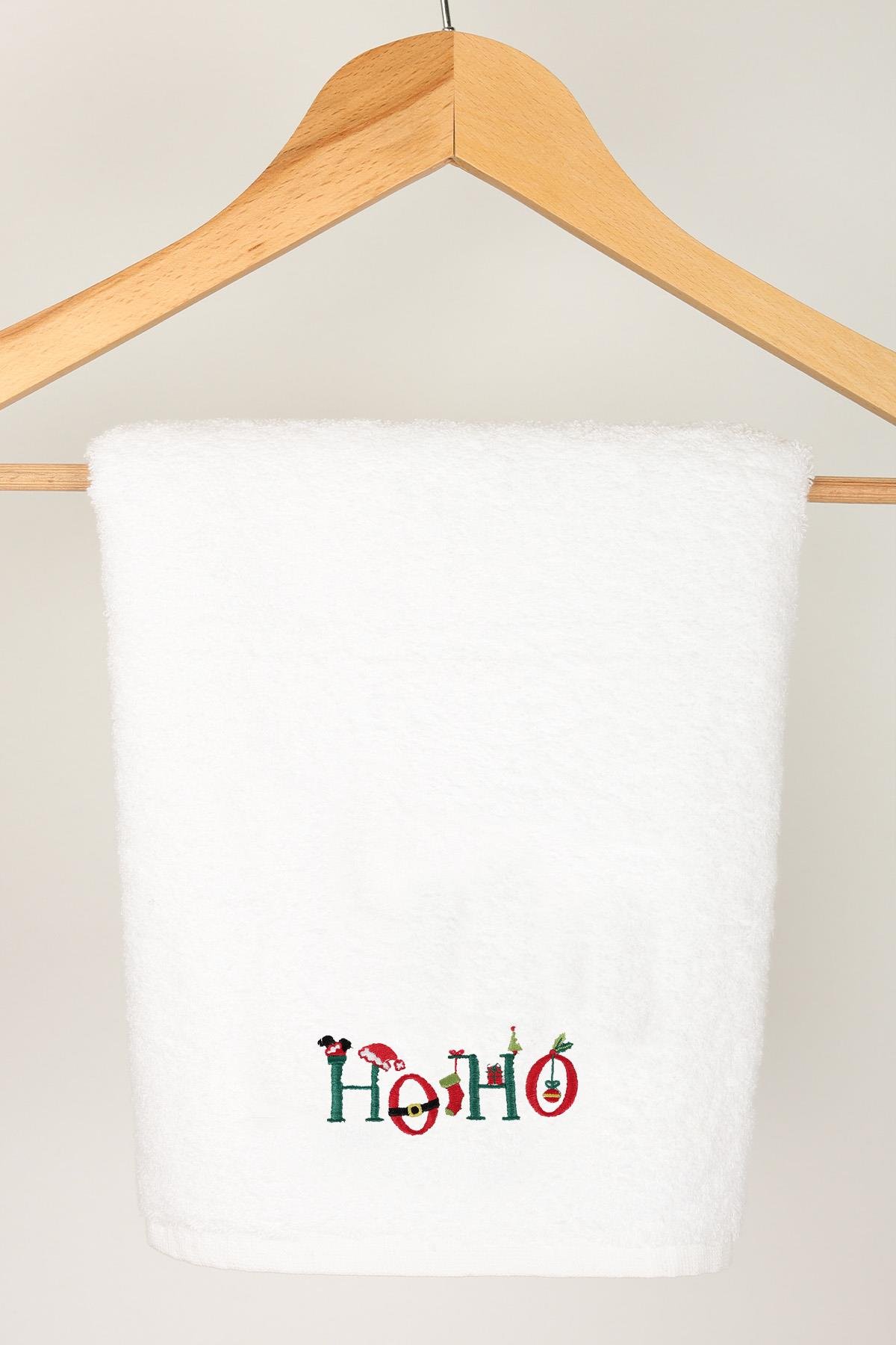 منشفة يد ووجه مطرزة مقاس 50 × 80 باللون الأبيض - شعار HOHO