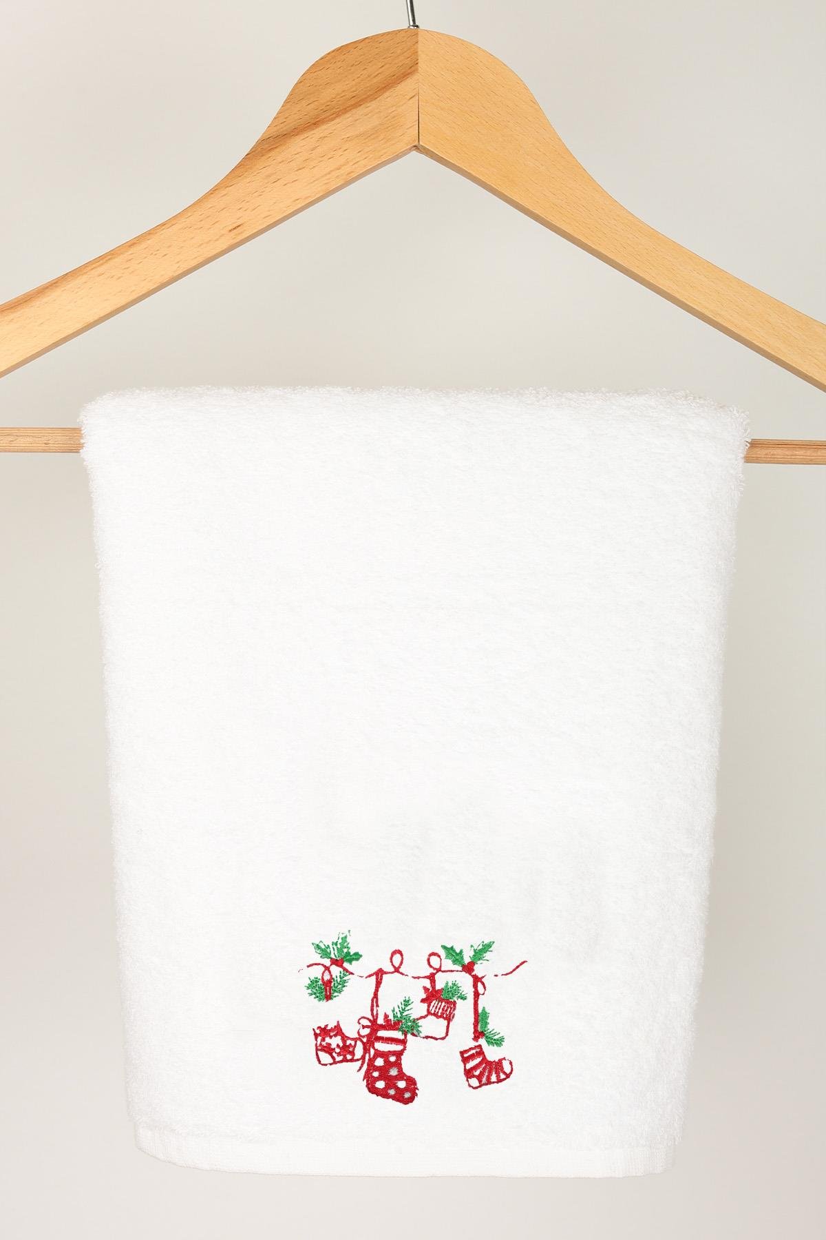 منشفة مطرزة لليد والوجه مقاس 50 × 80، جوارب بيضاء منقوشة