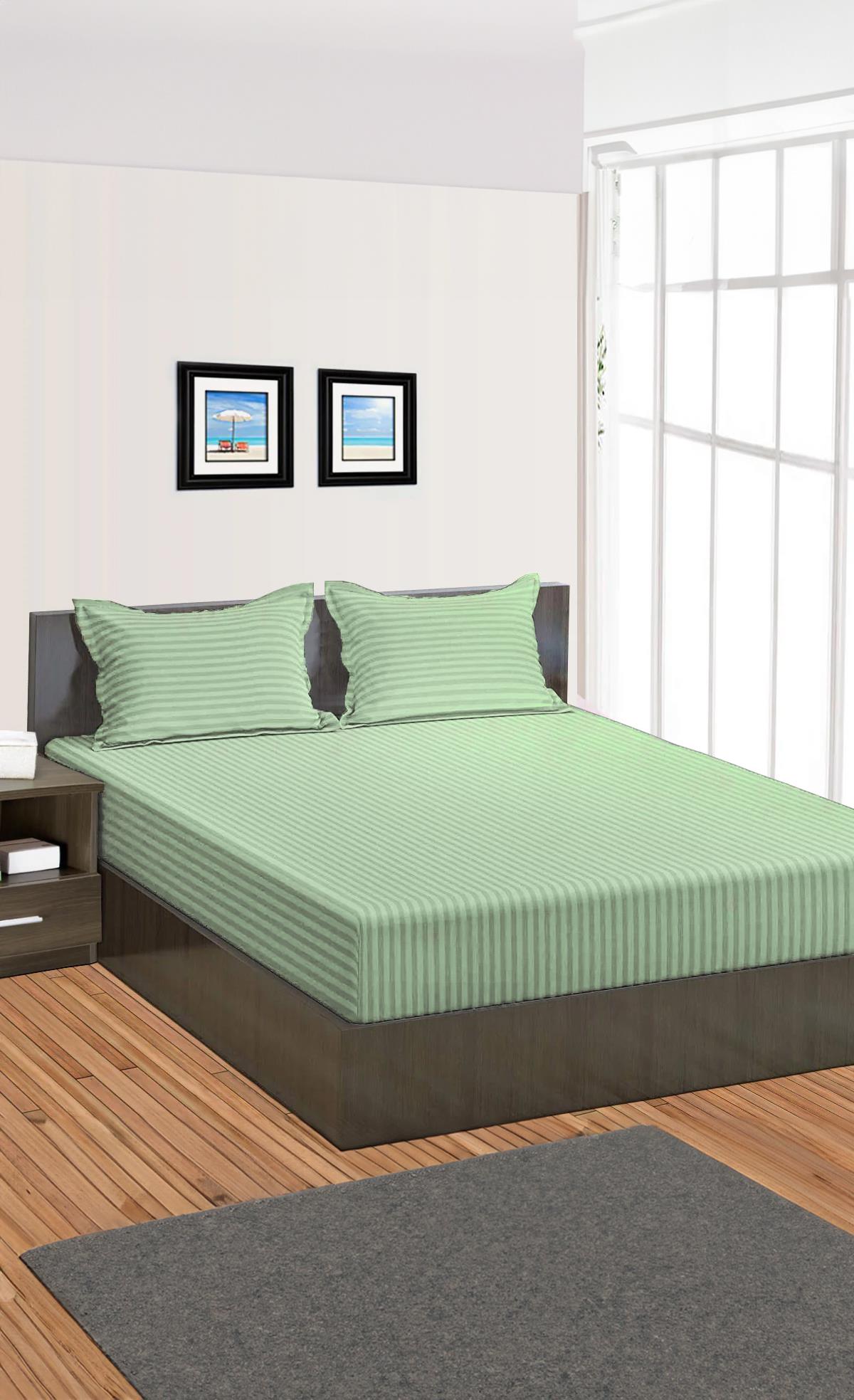 طقم غطاء وسادة مطاطي من القطن الساتان باللون النعناعي