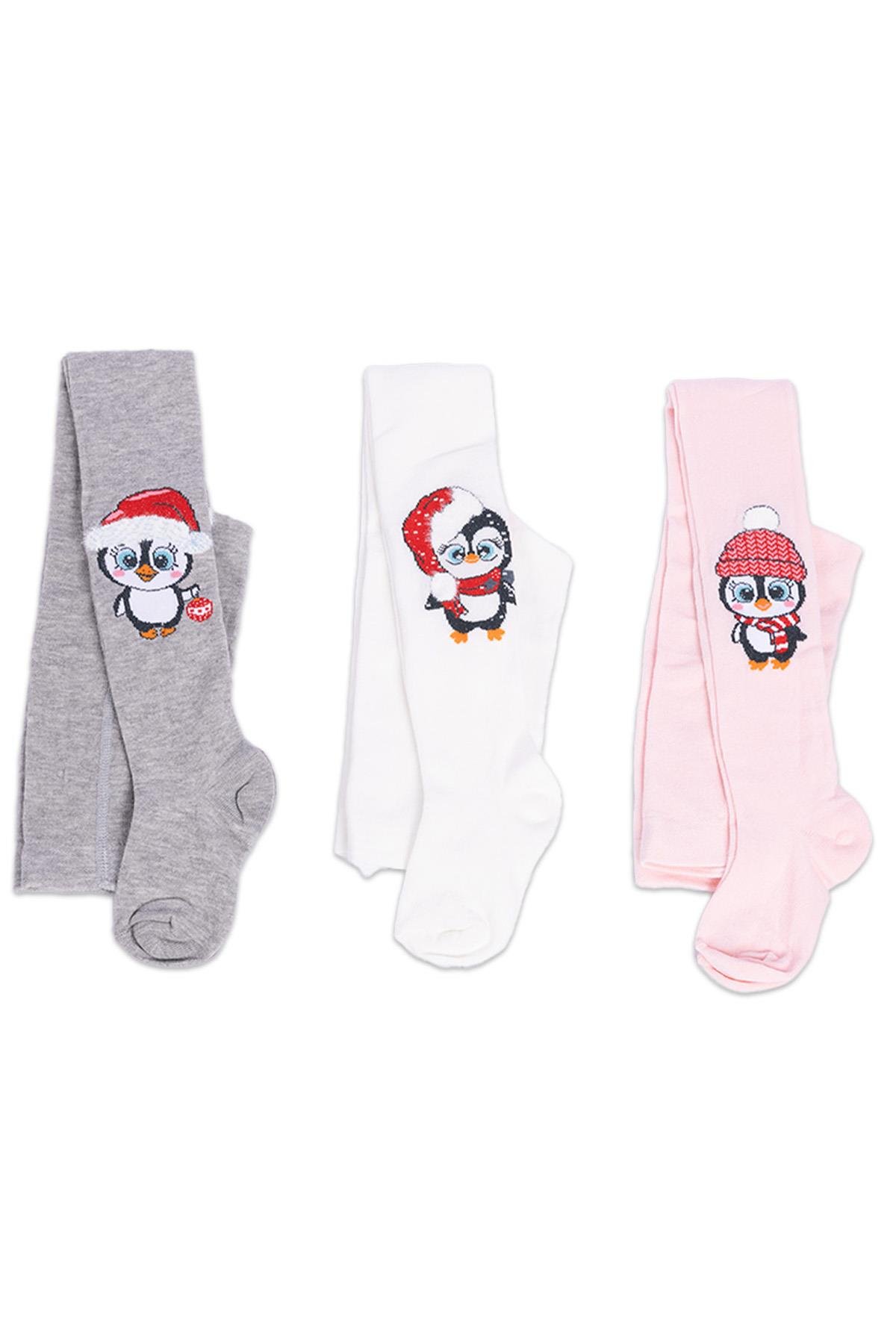 طقم جوارب طويلة للفتيات مكونة من 3 قطع منقوشة من Penguin ASORTI