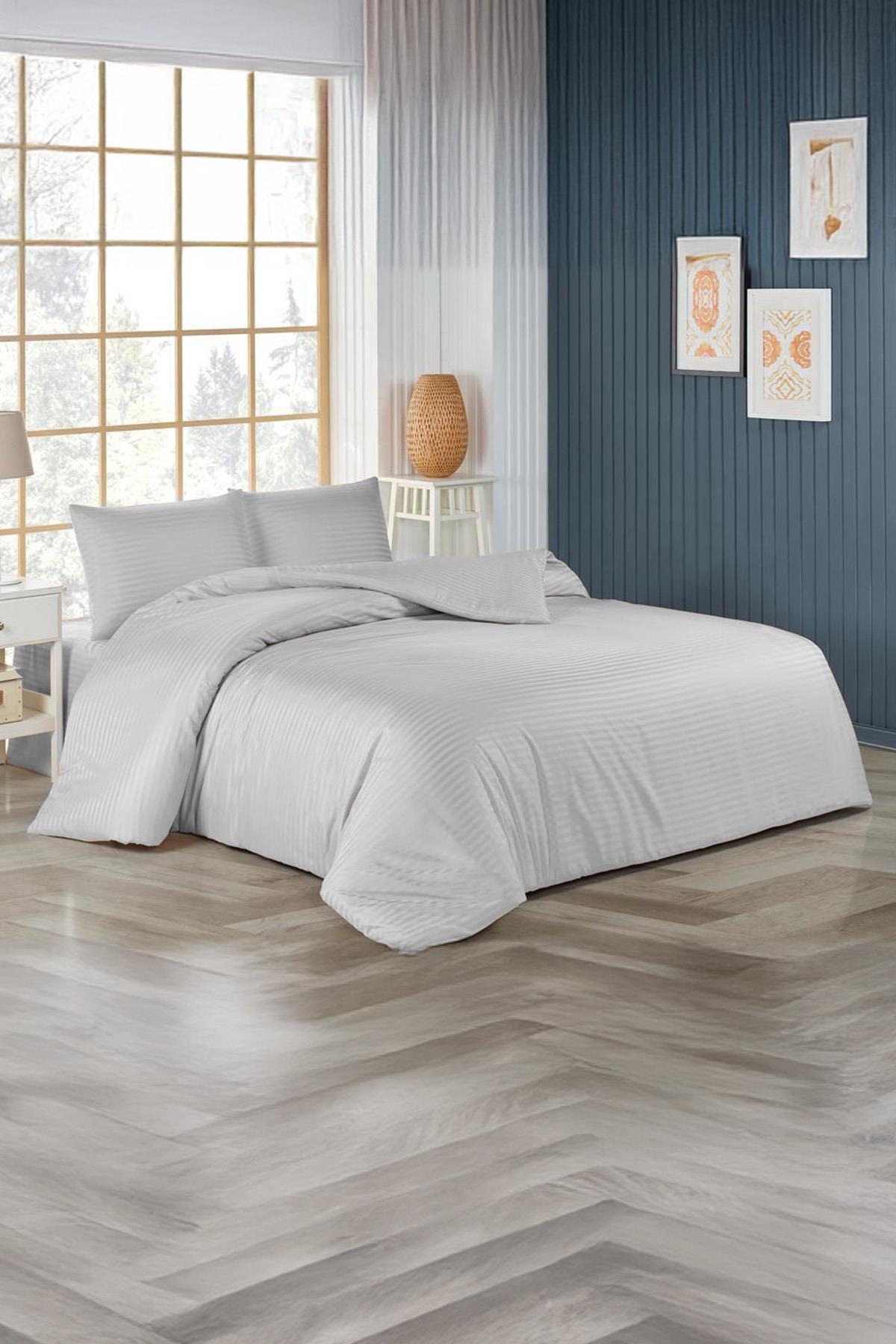 طقم غطاء لحاف فردي من الساتان باللون الأبيض