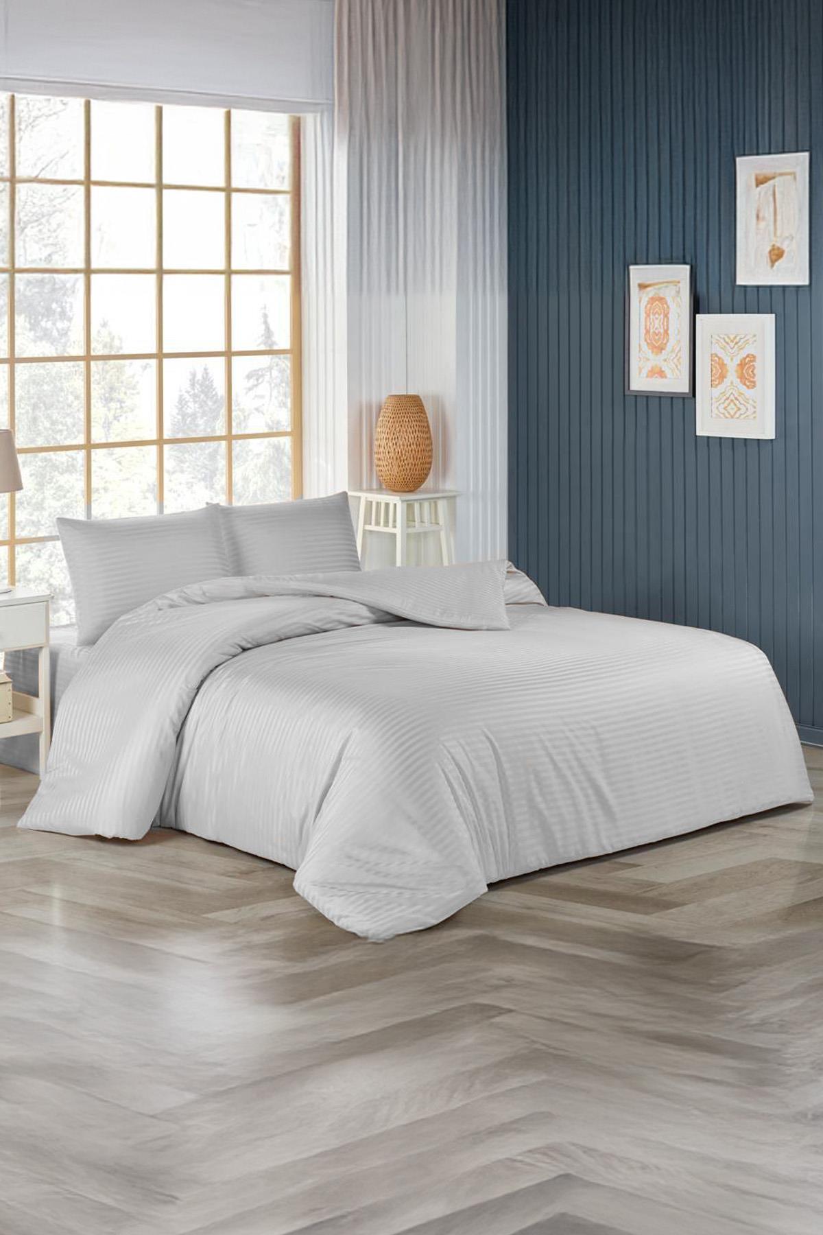 طقم غطاء لحاف فردي من الساتان باللون الرمادي