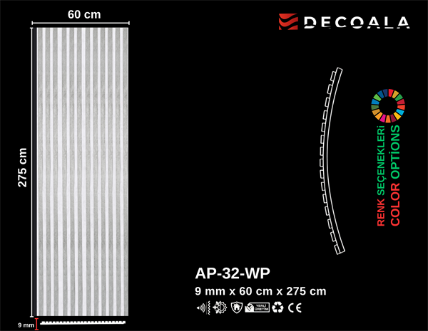 Beyaz Keçe Akustik Panel 60x275 cm