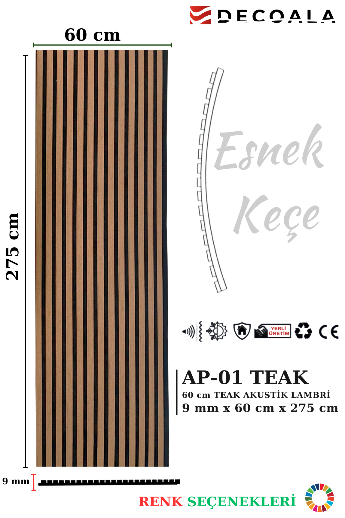 60cm Akustik Duvar Paneli - Premium Ceviz
