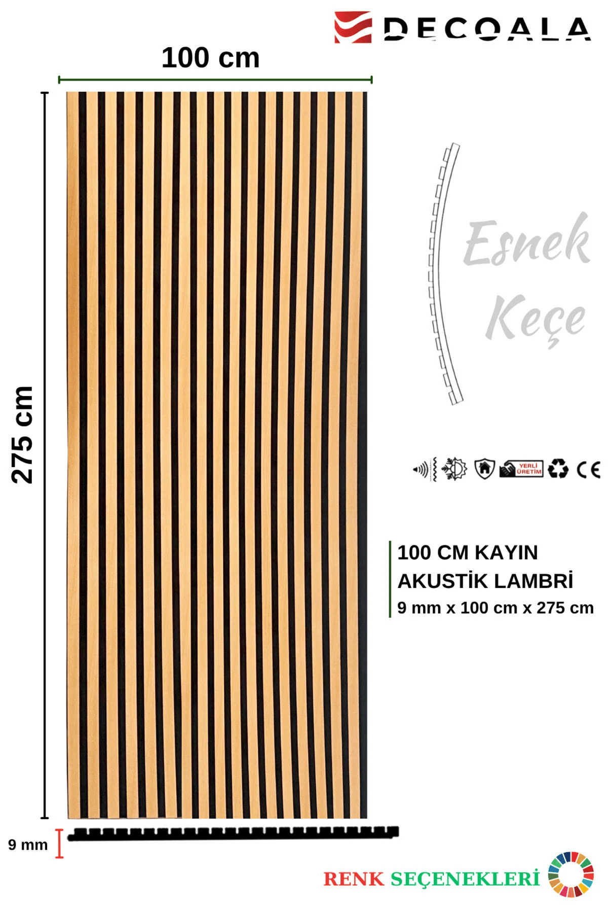 100cm Akustik Lambri - Naturel Meşe