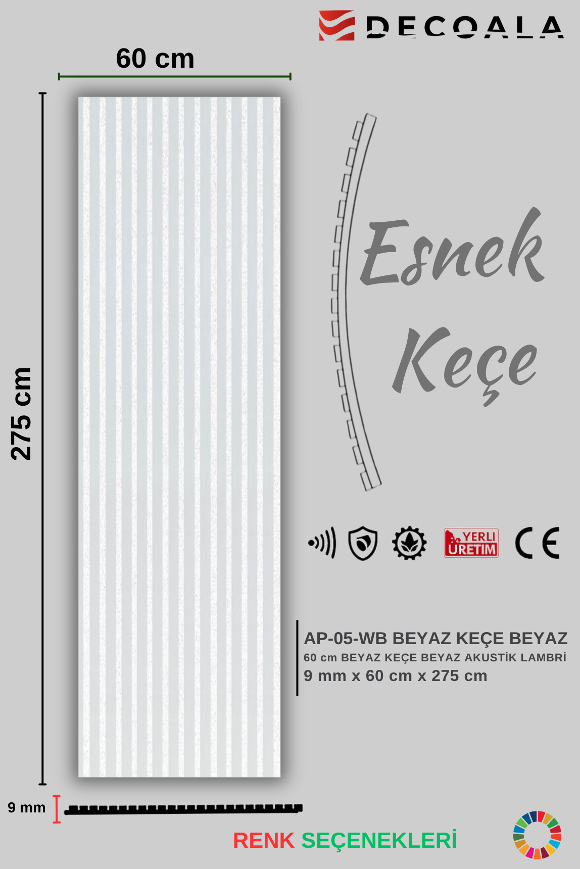 60 cm Beyaz Keçe Akustik Paneli