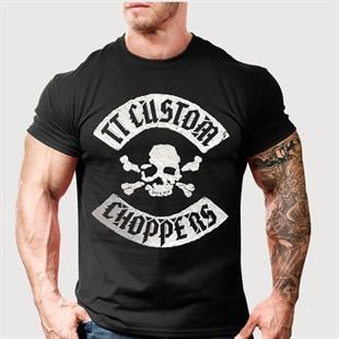 TT Custom Choppers Ön Baskılı Bisiklet Yaka Siyah Tişört
