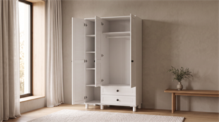 ZM-35 Beyaz 3 Kapılı Dolap %100 MDF