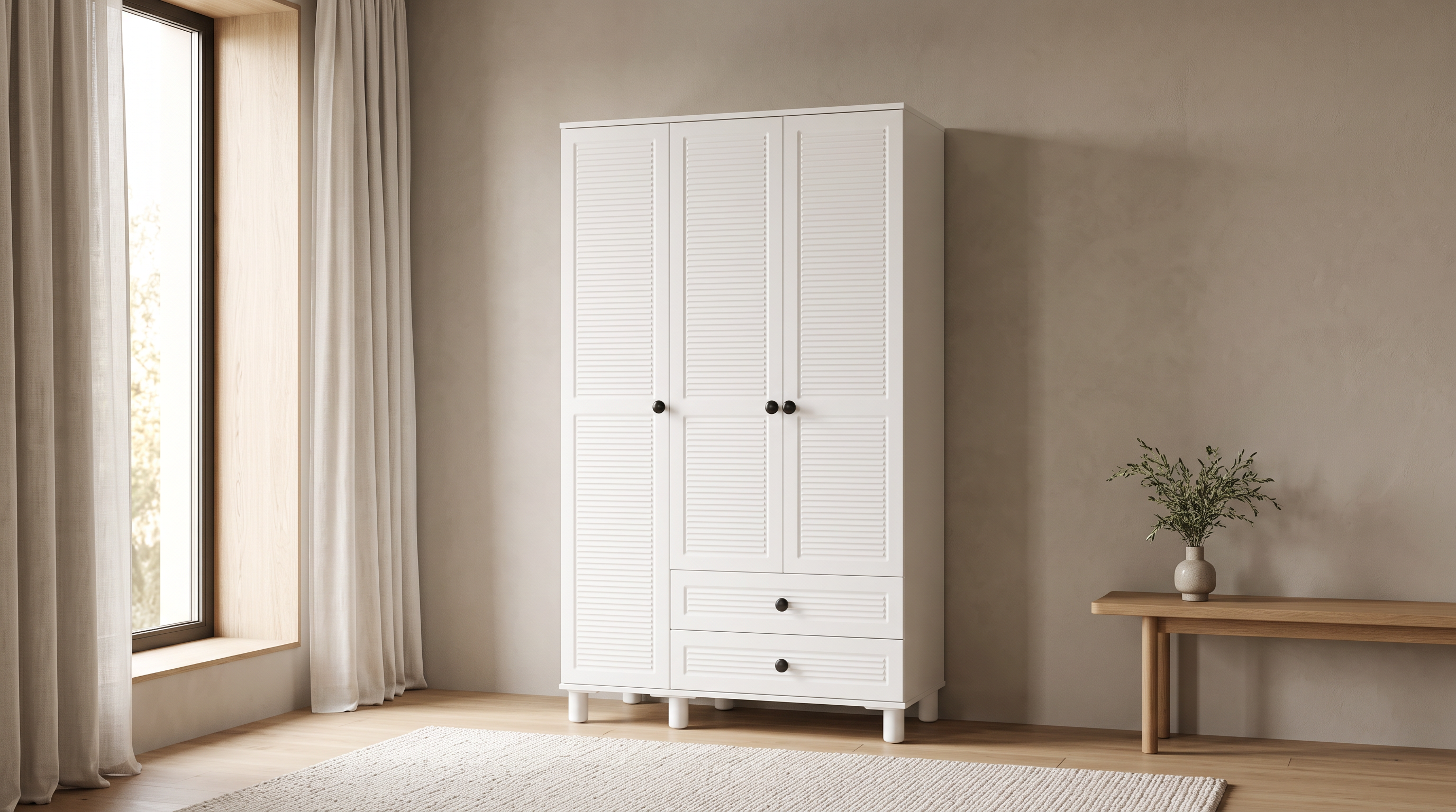 ZM-35 Beyaz 3 Kapılı Dolap %100 MDF