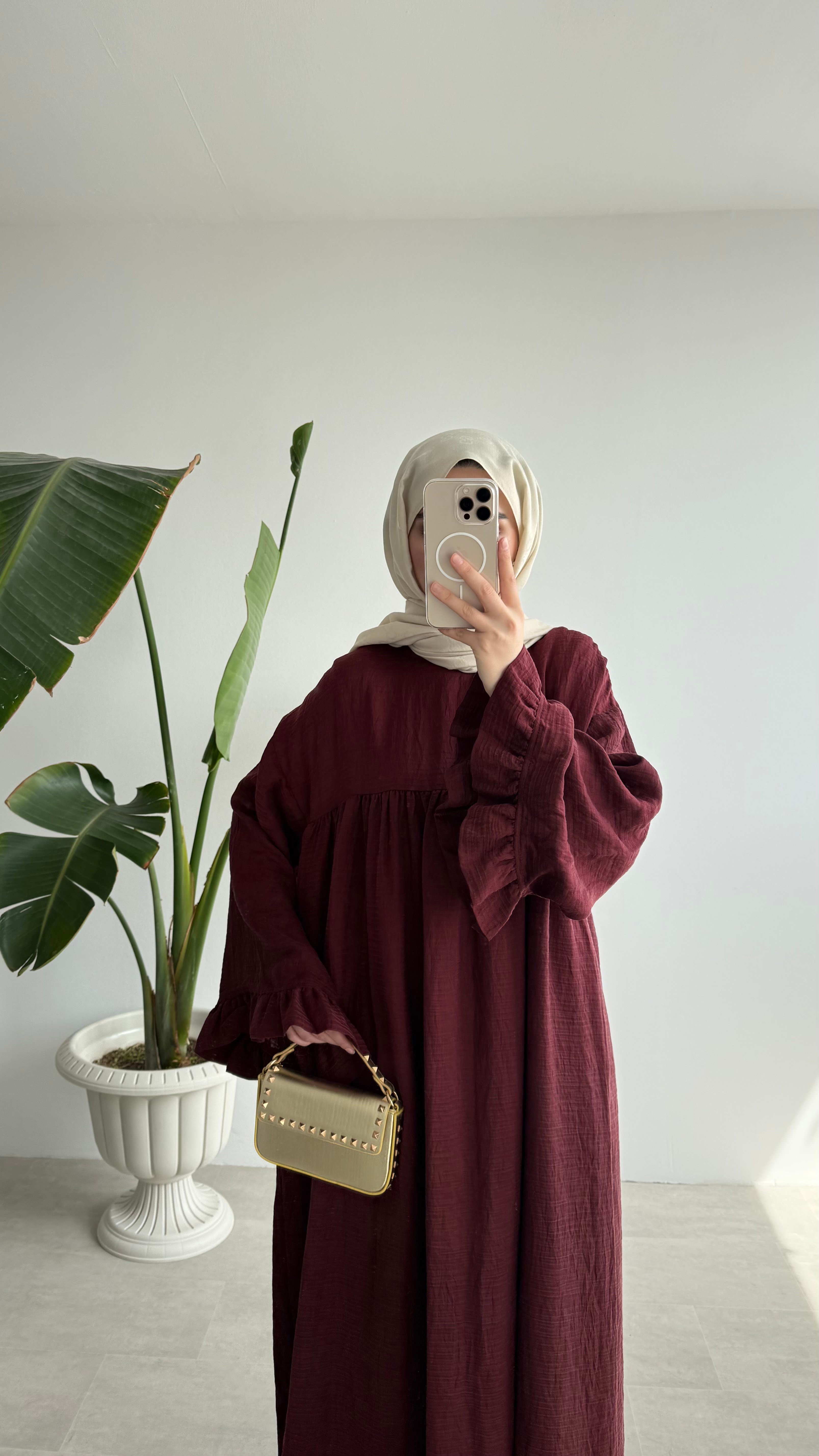 FİORE İTHAL MODAL ELBİSE - BORDO