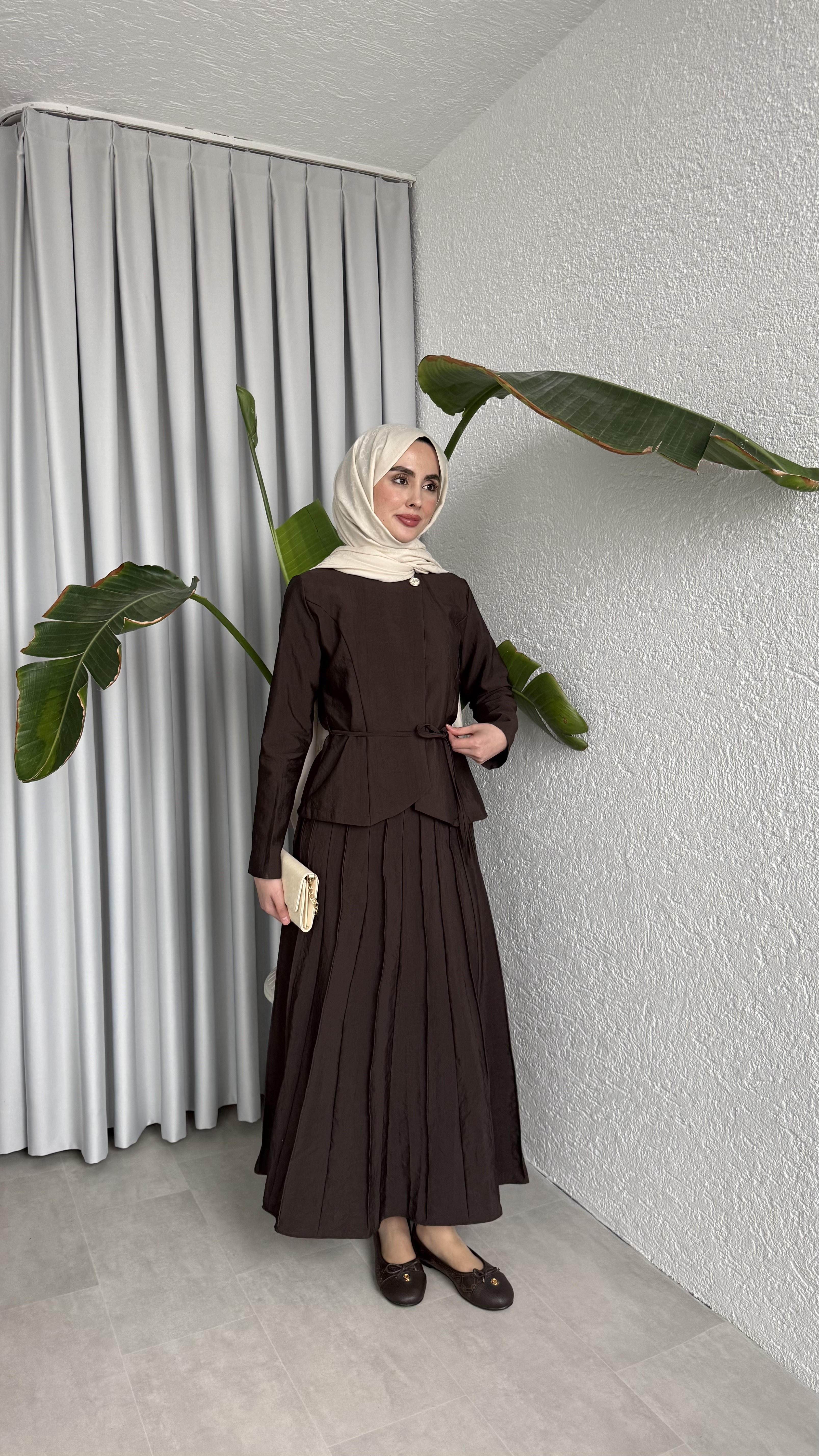 ALUNA ETEKLİ TAKIM - KAHVERENGİ