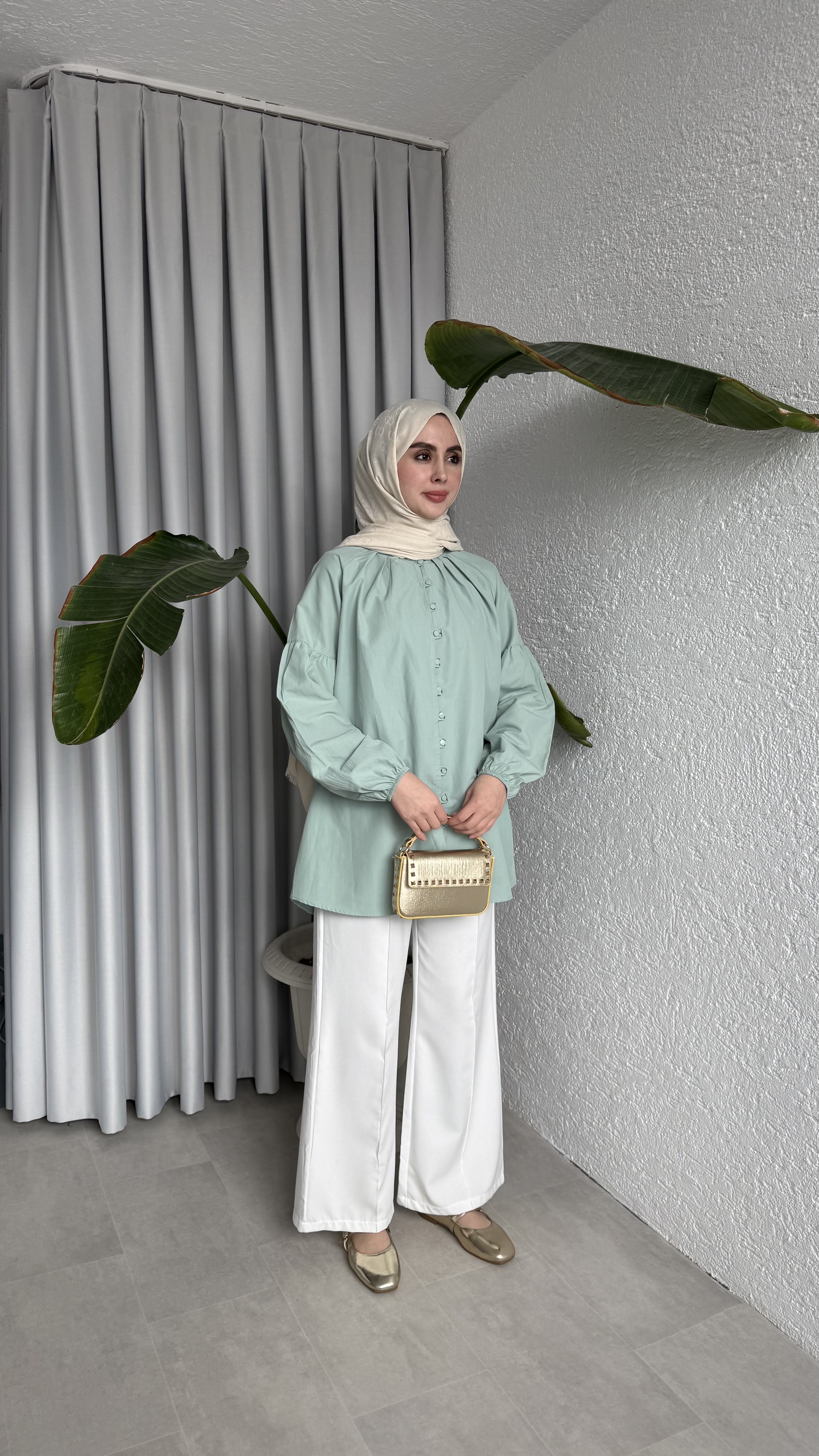 MİLA DÜĞMELİ GÖMLEK - SU YEŞİLİ