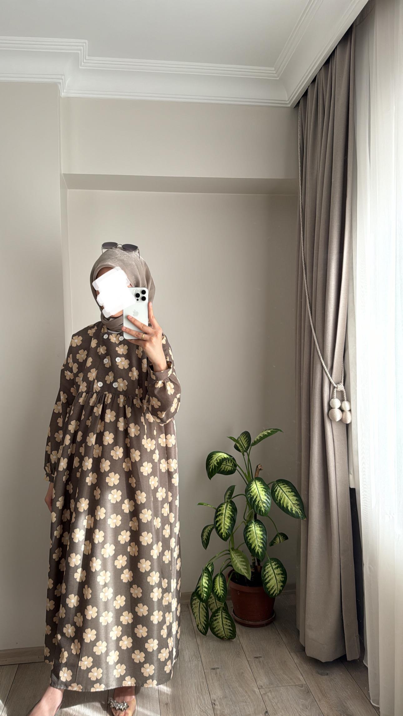 ÇİÇEK MOTİFLİ ELBİSE HAKİ