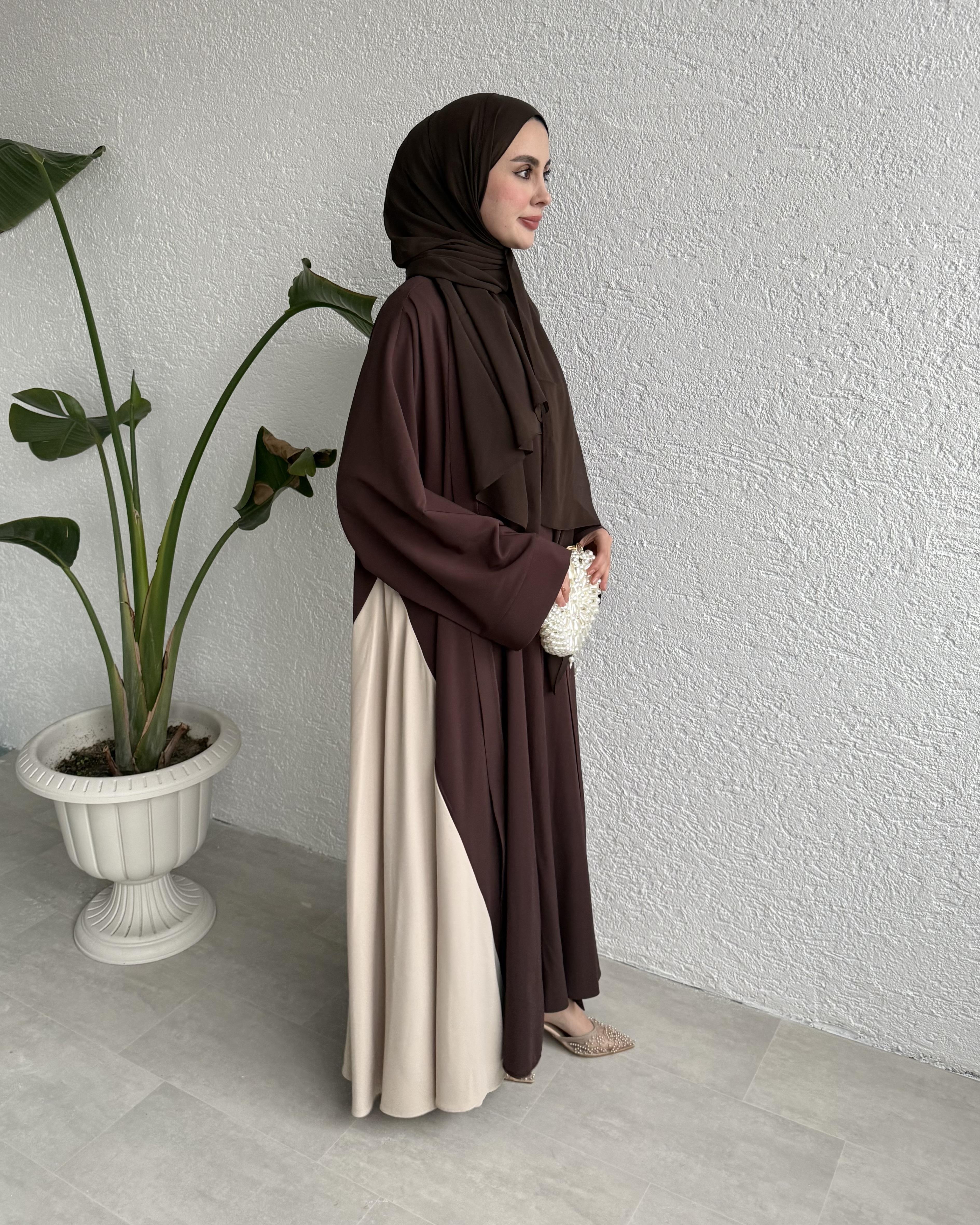 ÇİFT RENKLİ ABAYA - KAHVE