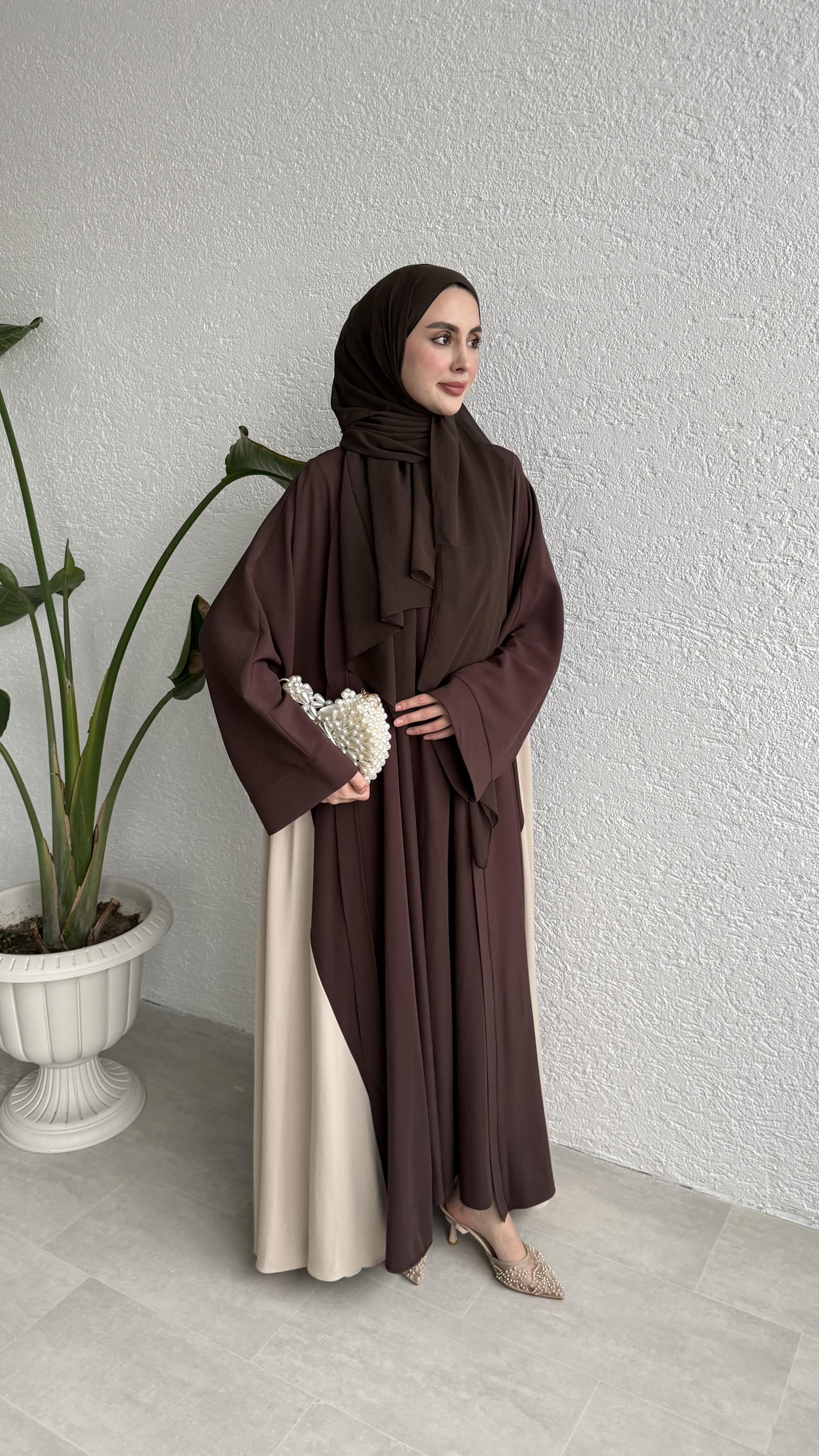 ÇİFT RENKLİ ABAYA - KAHVE