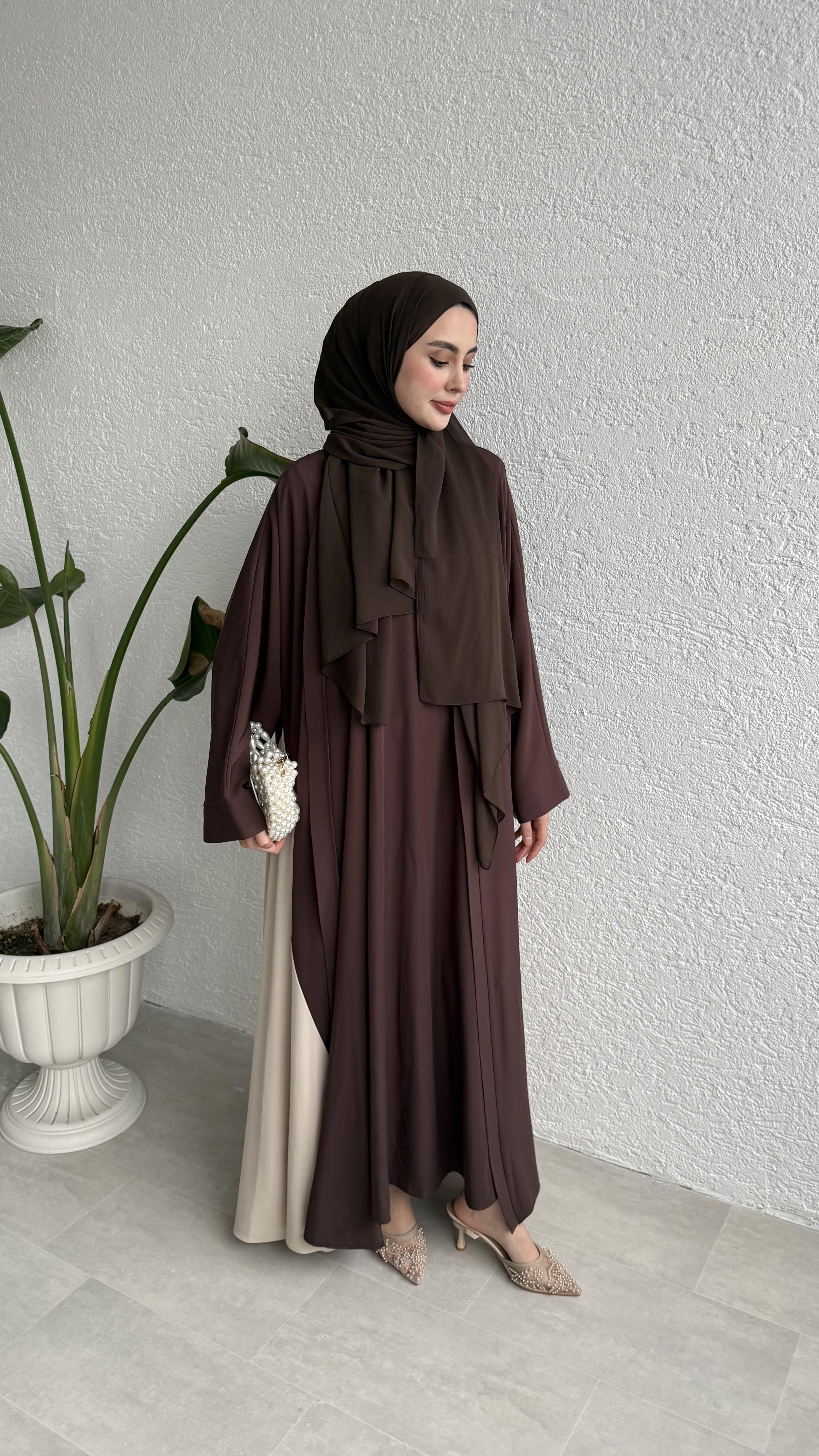 ÇİFT RENKLİ ABAYA - KAHVE