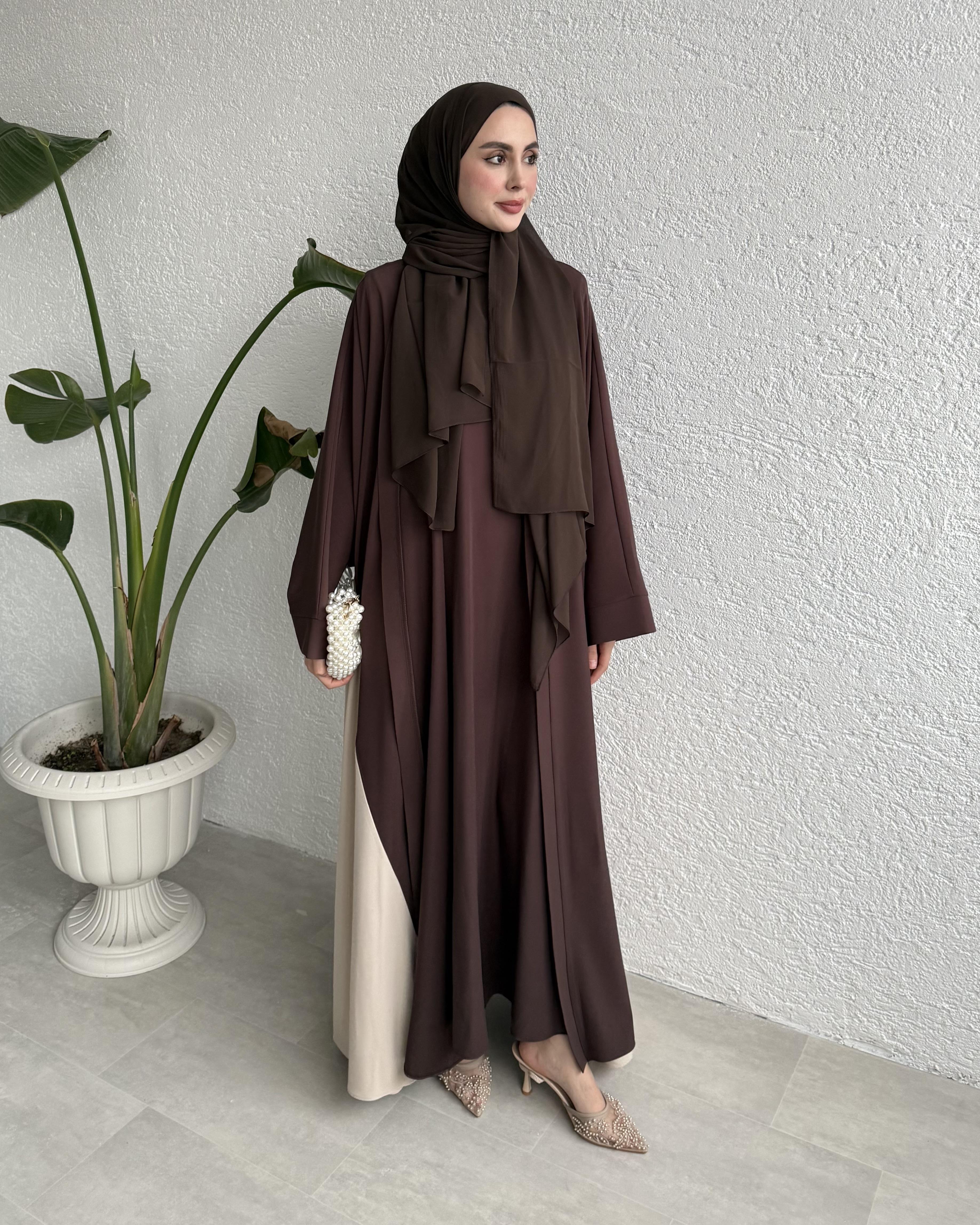 ÇİFT RENKLİ ABAYA - KAHVE